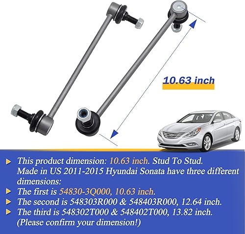 Miniatura 2 de Enlaces de barra estabilizadora delantera izquierda y derecha de aleación de zinc y níquel de 10.63 "para Hyundai Azera 12-17, Sonata 12-15, Kia
