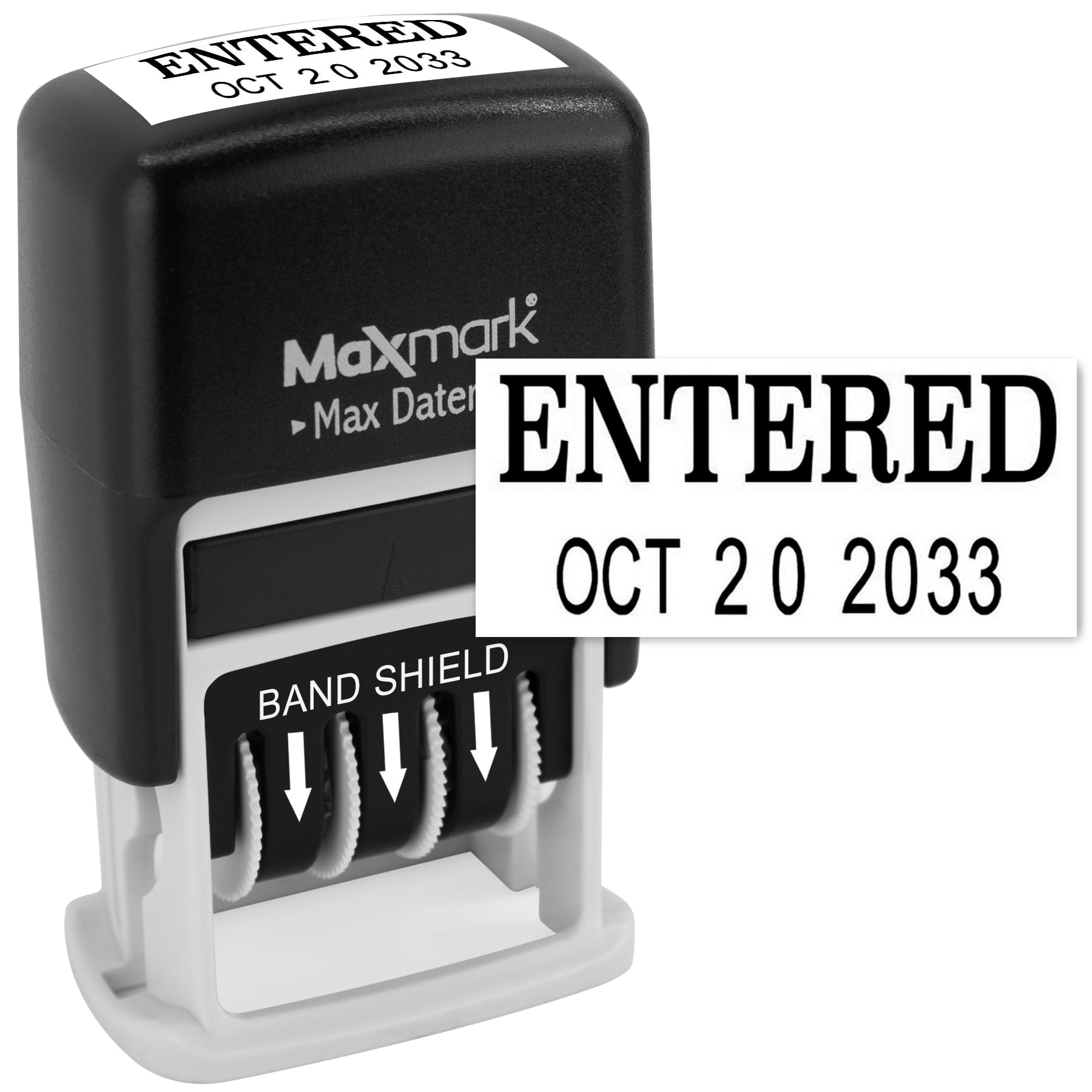 MaxMark Self-Inking Rubber Date Office Stamp with Entered Phrase & Date - Black Ink (Max Dater II), 12-Year Band