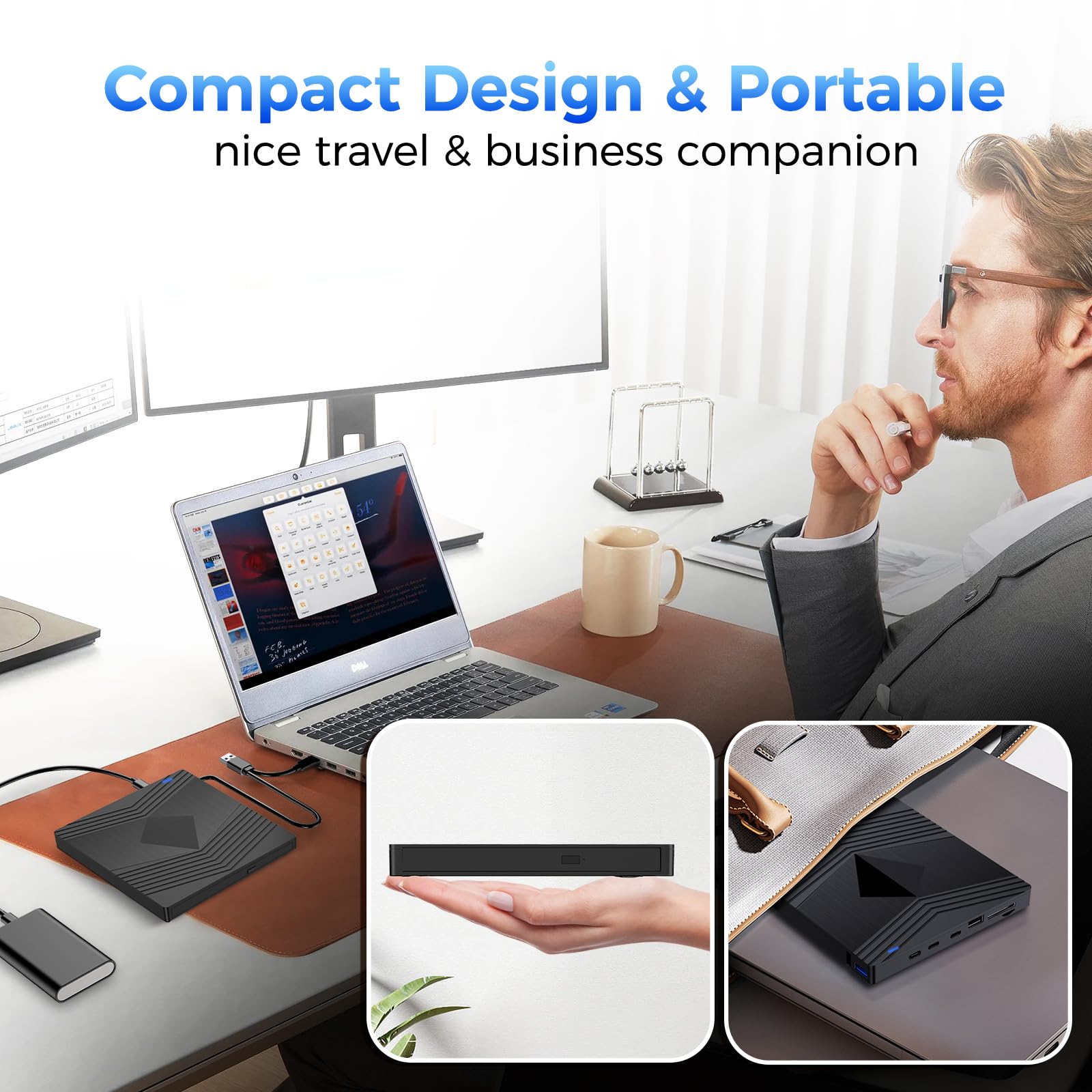 Lettore CD Esterno per PC Portatile, USB 3.0 Masterizzatore DVD CD Esterno con Lettore di Schede TF/SD, Lettore DVD per PC Laptop Mac Windows 11/10/8.1/7/XP/Vista Linux Macbook