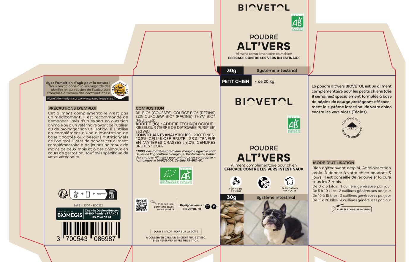 BIOVETOL - Alt'vers - Efficace Contre Les vers - Bio Certifié Ecocert - Petit Chien (-20 kgs)