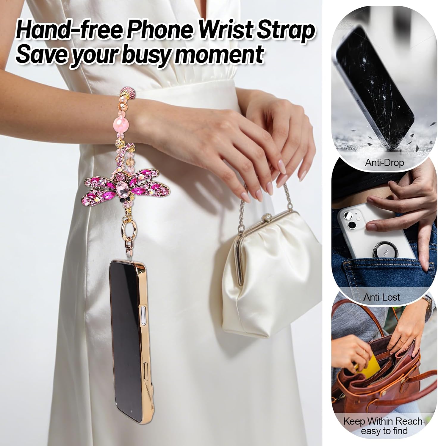 Exquisite Jeweled Phone Charms Strap Bold Phone Bracelet for Women Stylish Cellphone Accessories