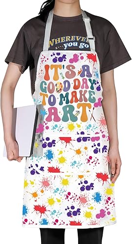 Miniatura 5 de WZMPA Delantal para pintores de artistas con bolsillos, es un buen día para hacer arte, delantal ajustable para profesores, amantes, regalo para