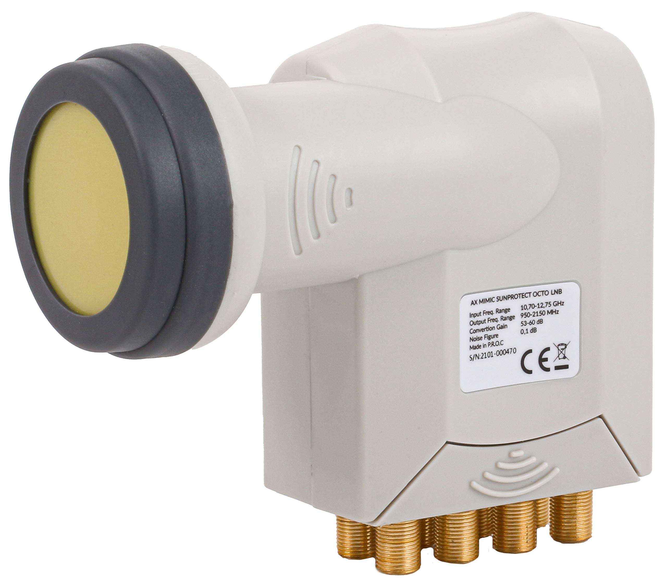 [Test 2xtrès bien*] AX Mimic Octo LNB Sun Protect (extrêmement froid et résistant à la chaleur -35 °C ~ 70 °C) avec filtre LTE, 8 participants, 0.1 dB, 8 ports, contacts plaqués or, avec protection