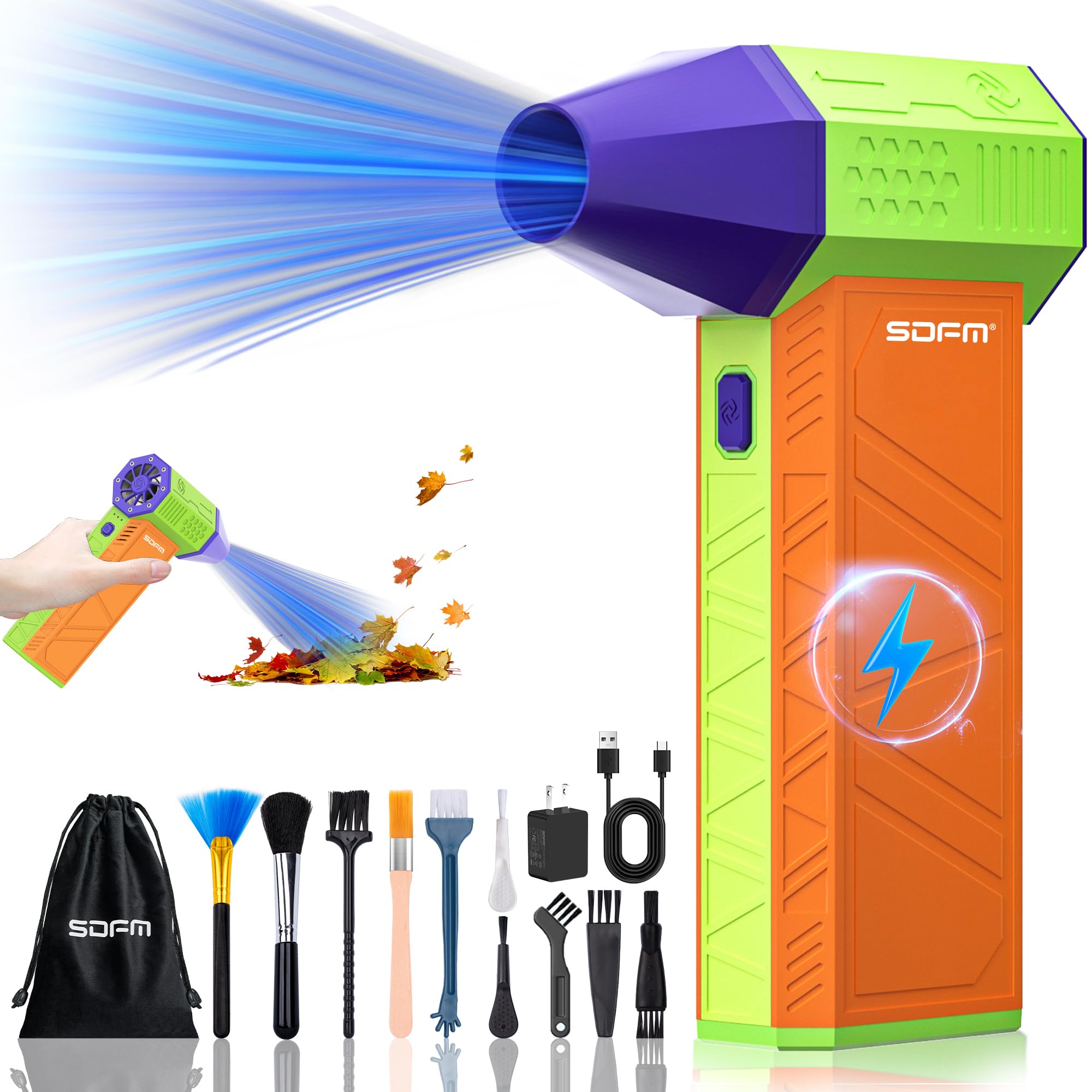 SDFM エアダスター 電動 小型 ブロワー 【52m/s超強風速＆10W迅速充電器付き】 130000rpm高速回転 強力 電動エアダスター 風量調整 ブロアー Type-C充電式 ミニ ぶろわー 強磁力・取替えノイズ 洗車・掃除・空気入れ対応【ブラック】 (カラー)