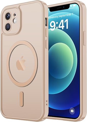 for iPhone 12 Case[Compatible with MagSafe][Camera Protection][Military Grade Drop Protection] Slim Translucent Matte Frosted Phone Cover,Sand Pink