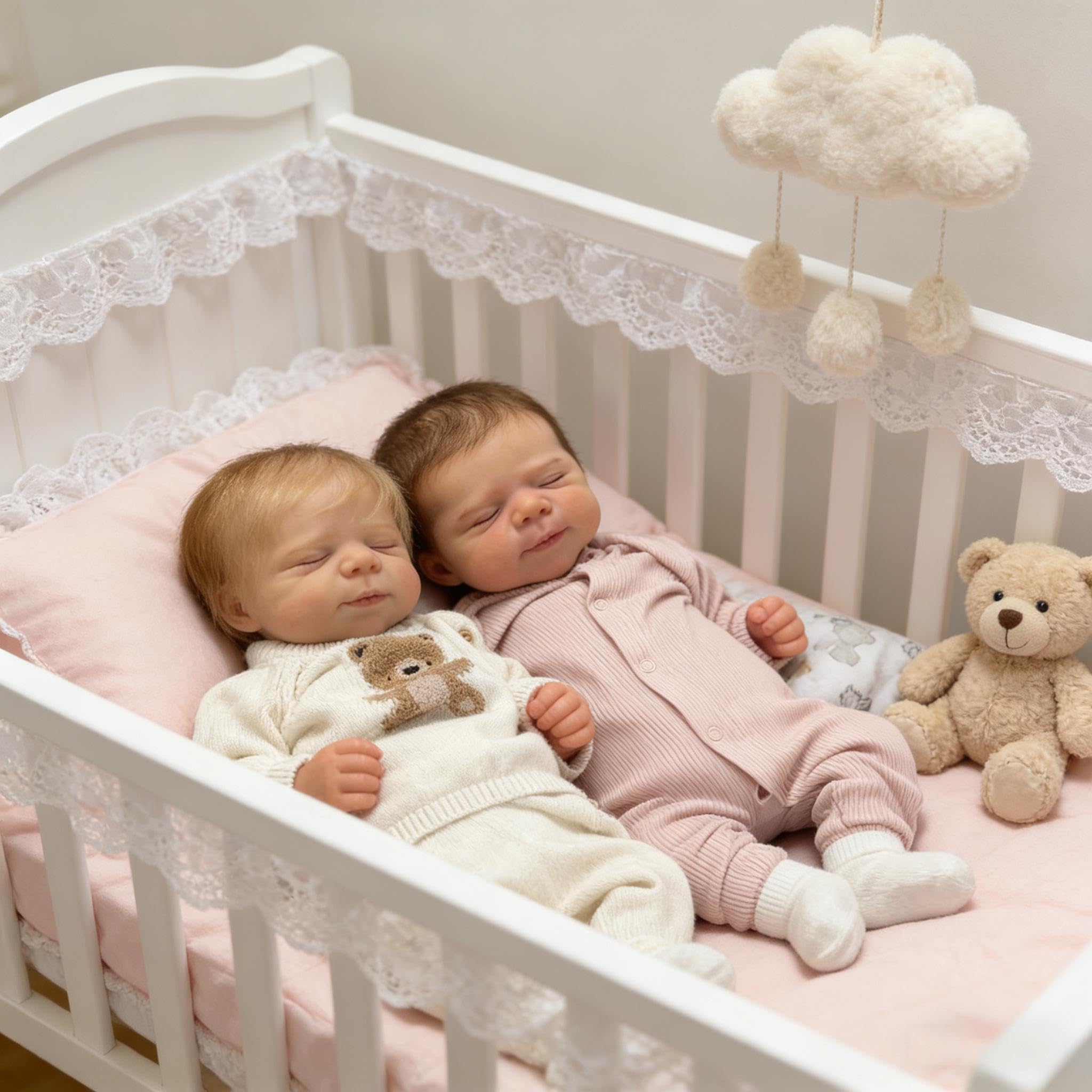 Reborn Babypuppen Silikon Ganzkörper Zwillinge Mädchen 18 Zoll Realistische Babypuppe Weiches Vinyl Lebensechte Neugeborene Babys Puppe, Real Life Silikon Babys Zwillinge Puppen für Kinder