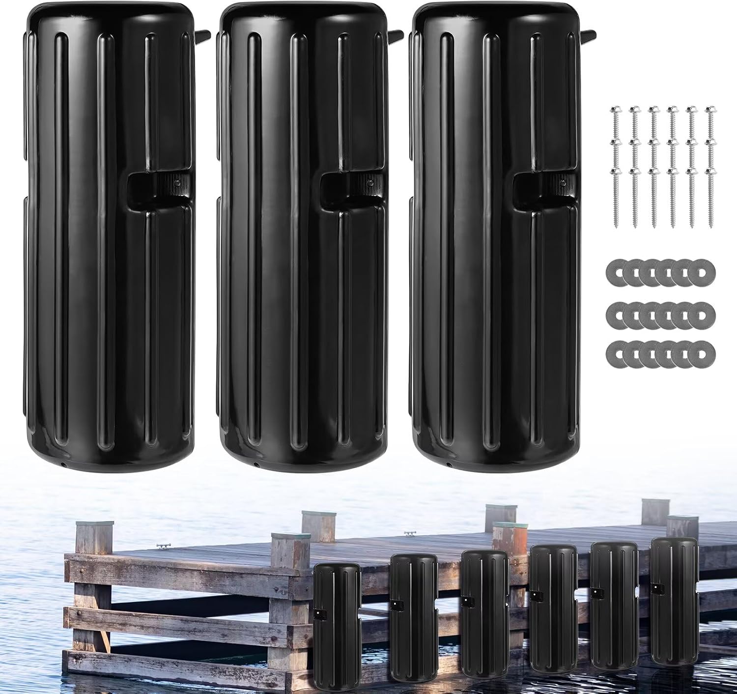 Dock Bumpers, 15.3 Inch Heavy Duty PVC Dock Fenders, UV Resistant Marine Dock Edge Guards with Mounting Screws for Boats & Docks