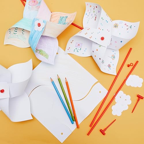Miniatura 10 de Simgoing 200 piezas de molinetes de papel para niños a granel blanco en blanco, kits de manualidades de papel para niños y niñas, actividades de