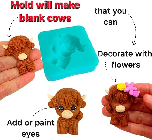Miniatura 3 de Highland cow highland cattle farm clay polymer clay mold Multi Project Silicone