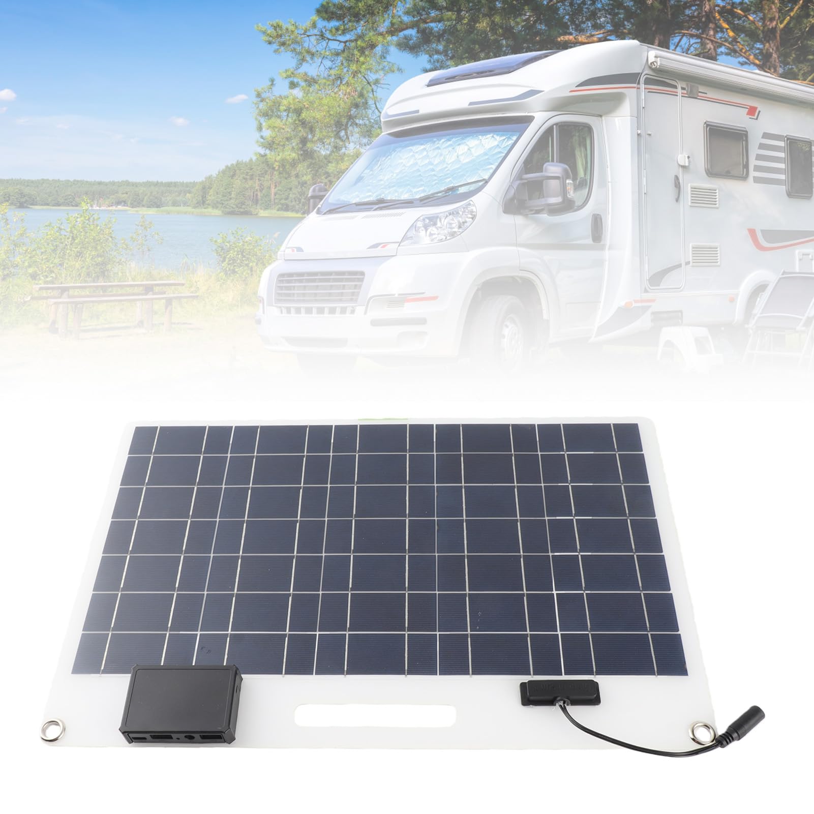 Kit de Panel Solar de 100 W, Panel Solar Portátil Monocristalino de 12V 24V con Controlador de Carga de 100 A, Cargador Solar para Vehículos Recreativos, Marinos, Remolques