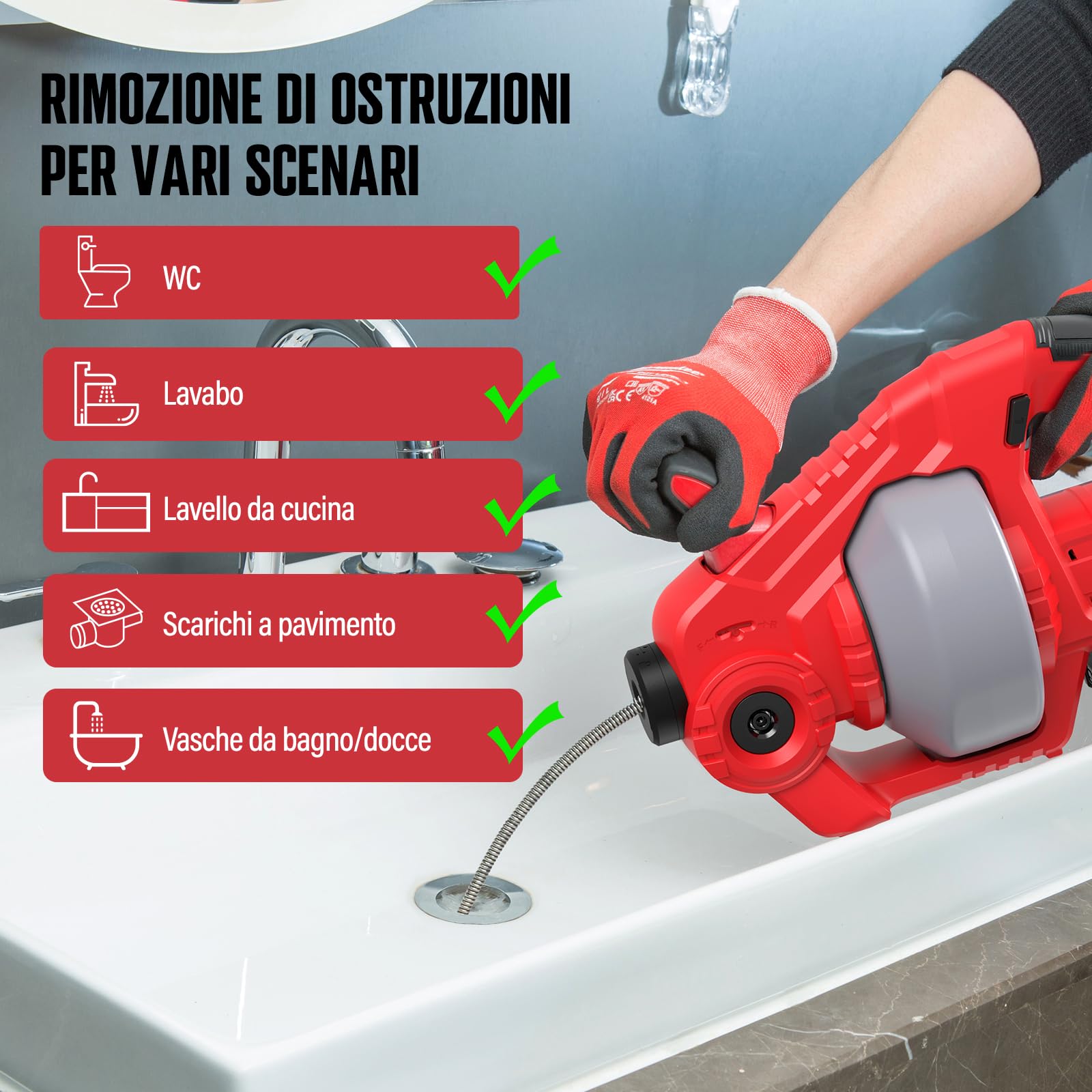 POPULO Scarico elettrico senza fili del serpente 20V, coclea di scarico 25Ft