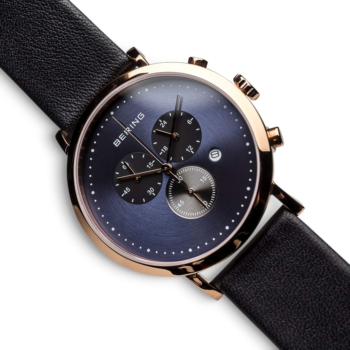 Bering Herren Quarz Uhr | Armbanduhr 40 mm Edelstahlgehäuse und Zifferblatt | Kalbslederarmband | Saphierglas | 5 ATM | 10540