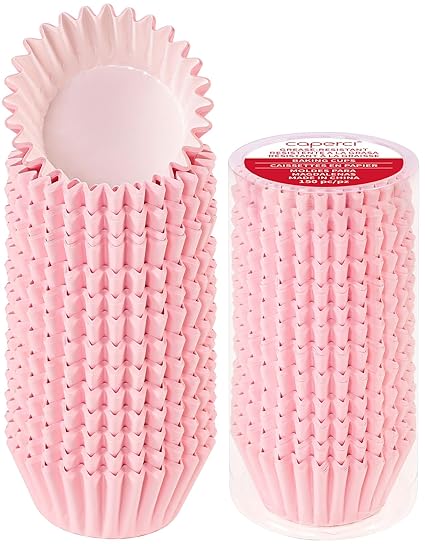 Caperci Grease-Resistant Pink Cupcake Liners Standard 150 Counts - Heavy Duty Paper Muffin Baking Cups, Odorless, No Muffin Pan Needed, Easily Peels (Pink)