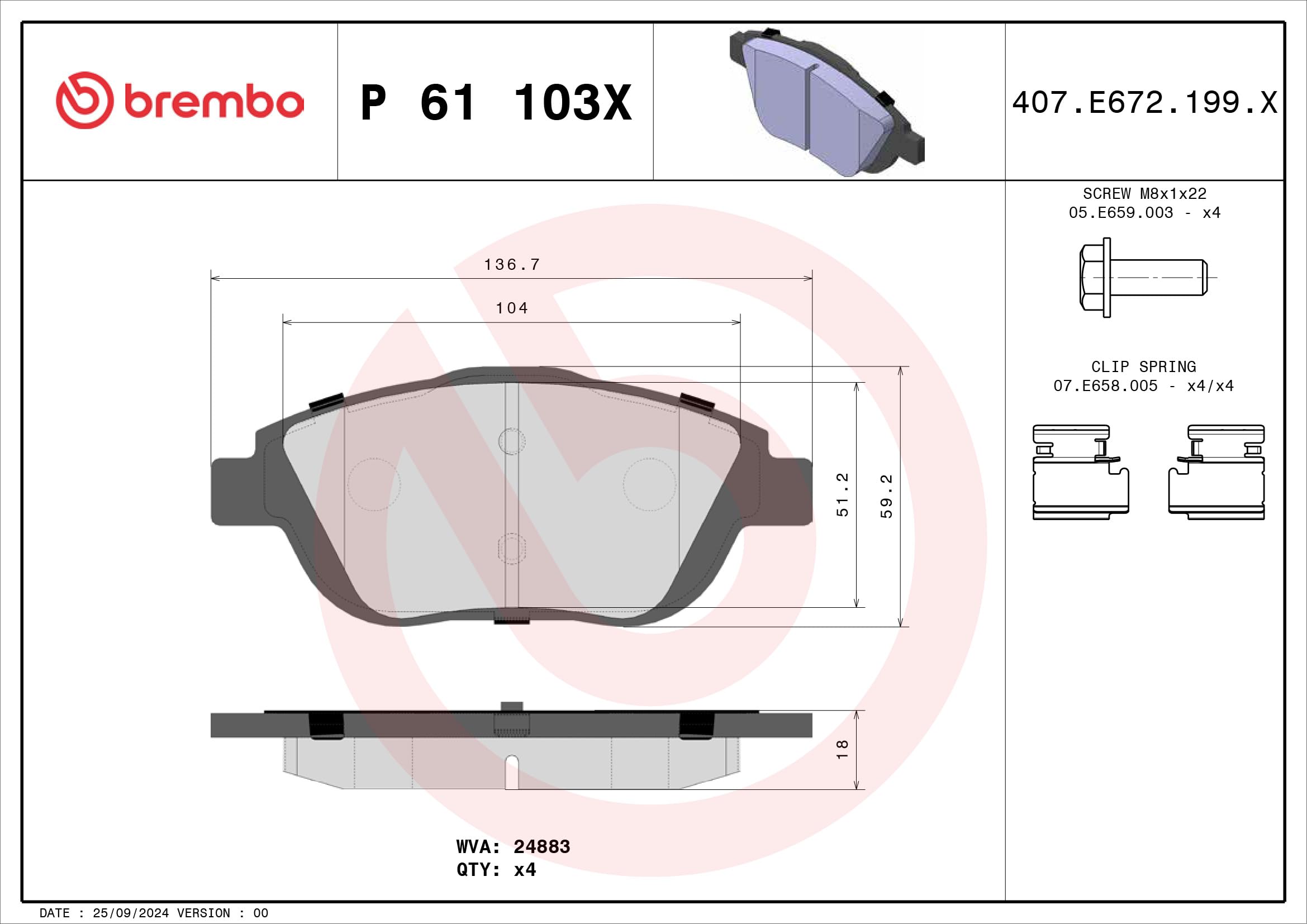 BREMBO P 61 103X Pastiglia Freno