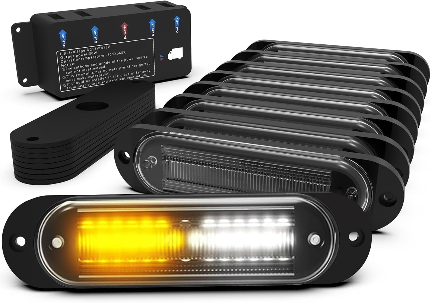 Amber White Strobe Lights for Trucks with Sync Feature Ultra Slim Surface Mount LED Grille Warning Flashing Light Kit