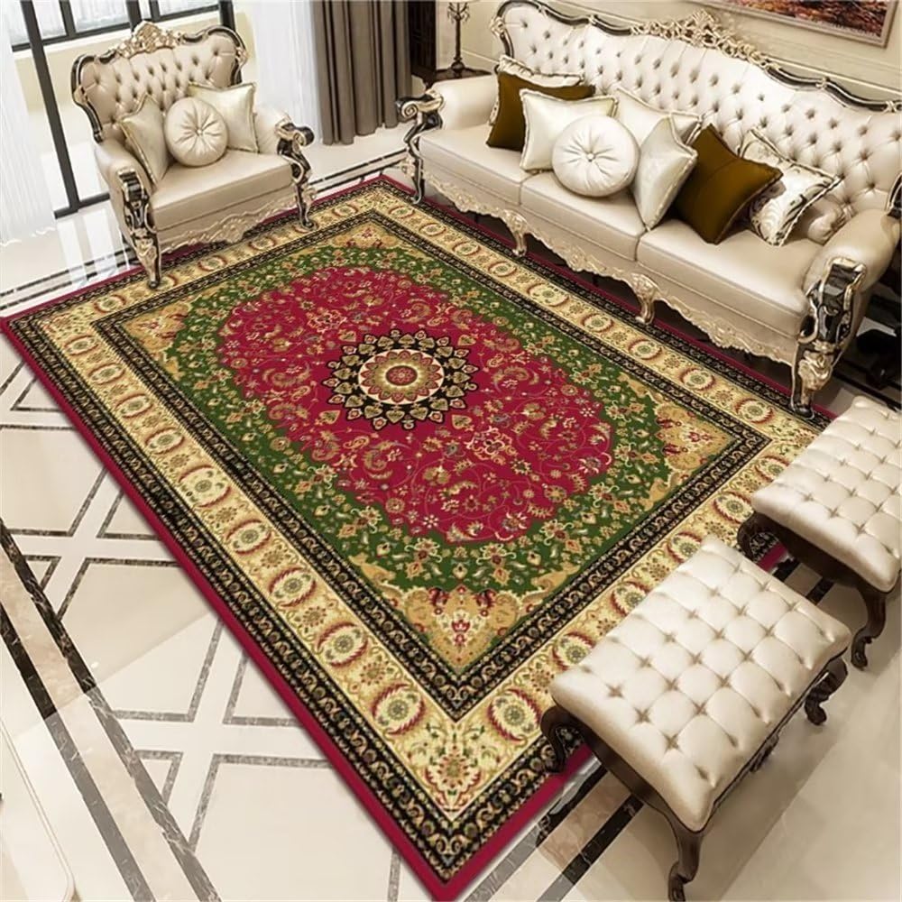Tapis de sol salon floral aux couleurs vibrantes vert rouge 160x230