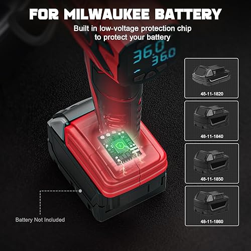 Miniatura 7 de Compresor de aire para inflador de neumáticos, compatible con Milwaukee para batería M18, bomba de aire eléctrica portátil inalámbrica de 160 PSI