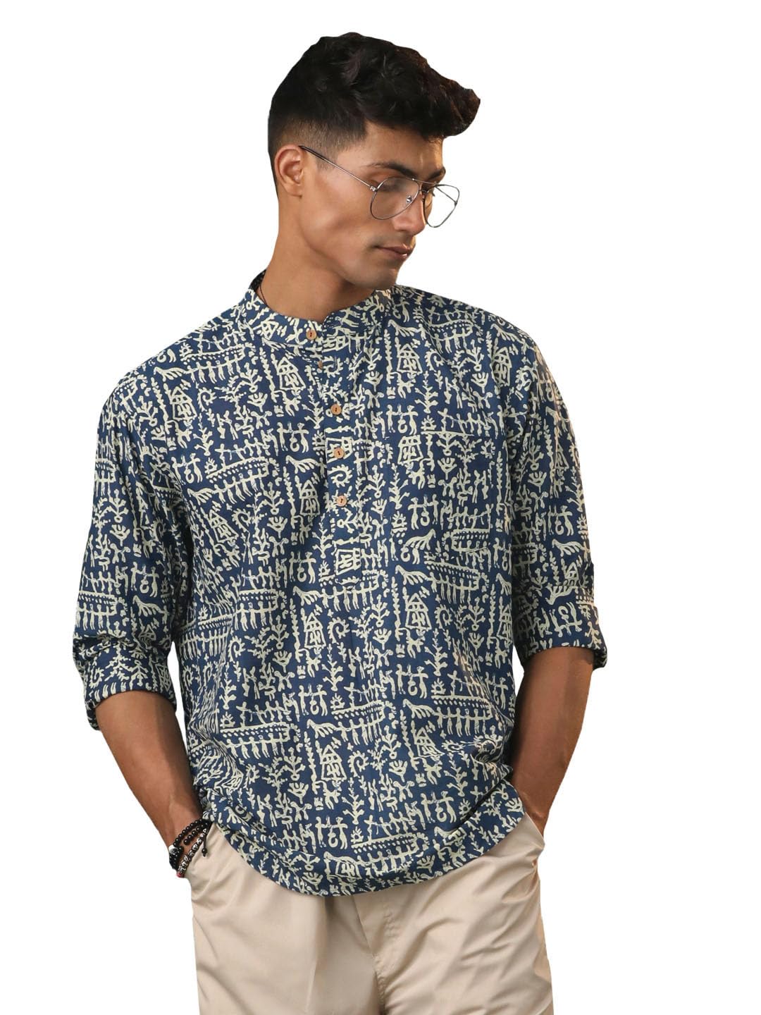 shvaas by vastramay Men's Navy Blue Cotton Short Kurta || Cotton Solid Short Kurta for Men.-picture-31