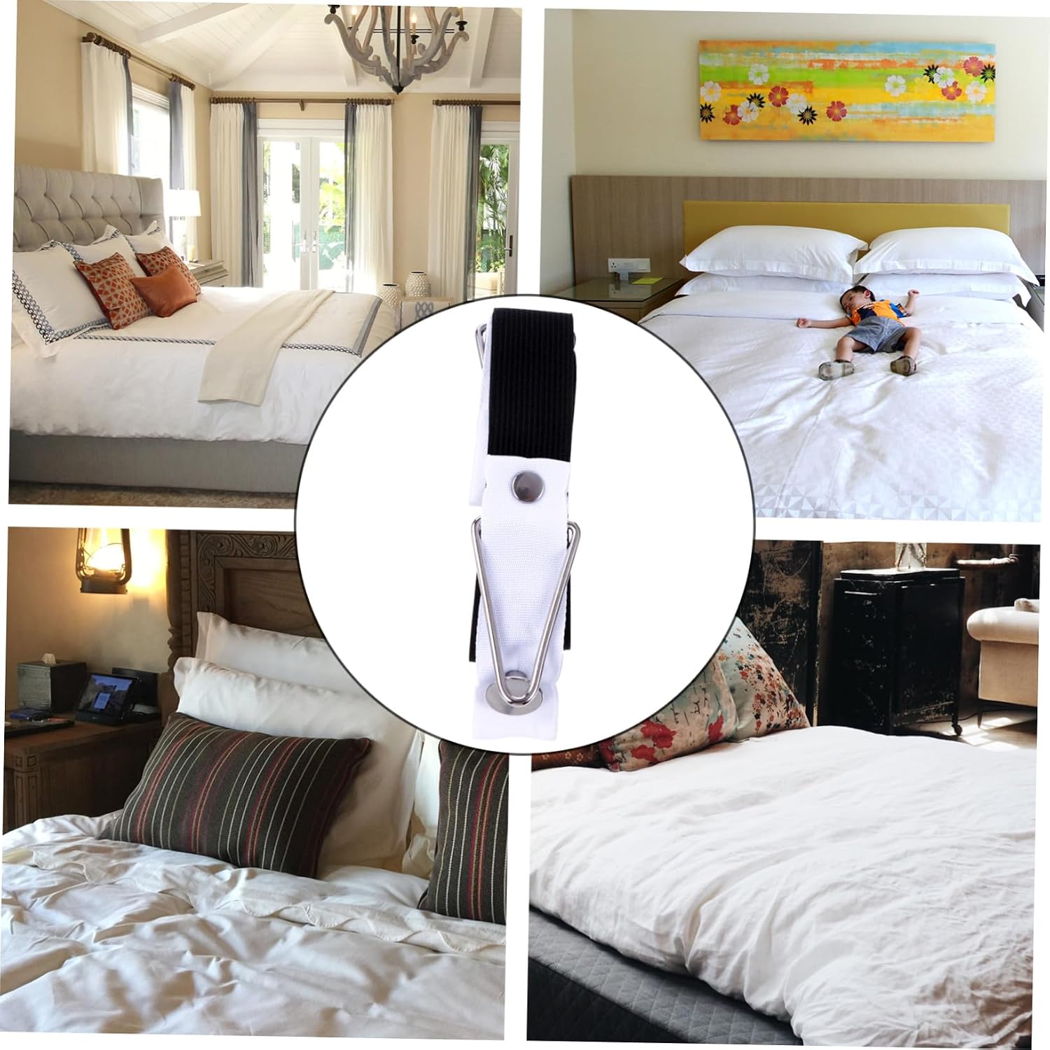4pcs Adjustable Bed Sheet Clips Anti-Skid Comforter Fixers for Taut Flat Bedding Versatile Quilt Sheet Fasteners for Mattress Pads Tablecloths Elastic Holders Black