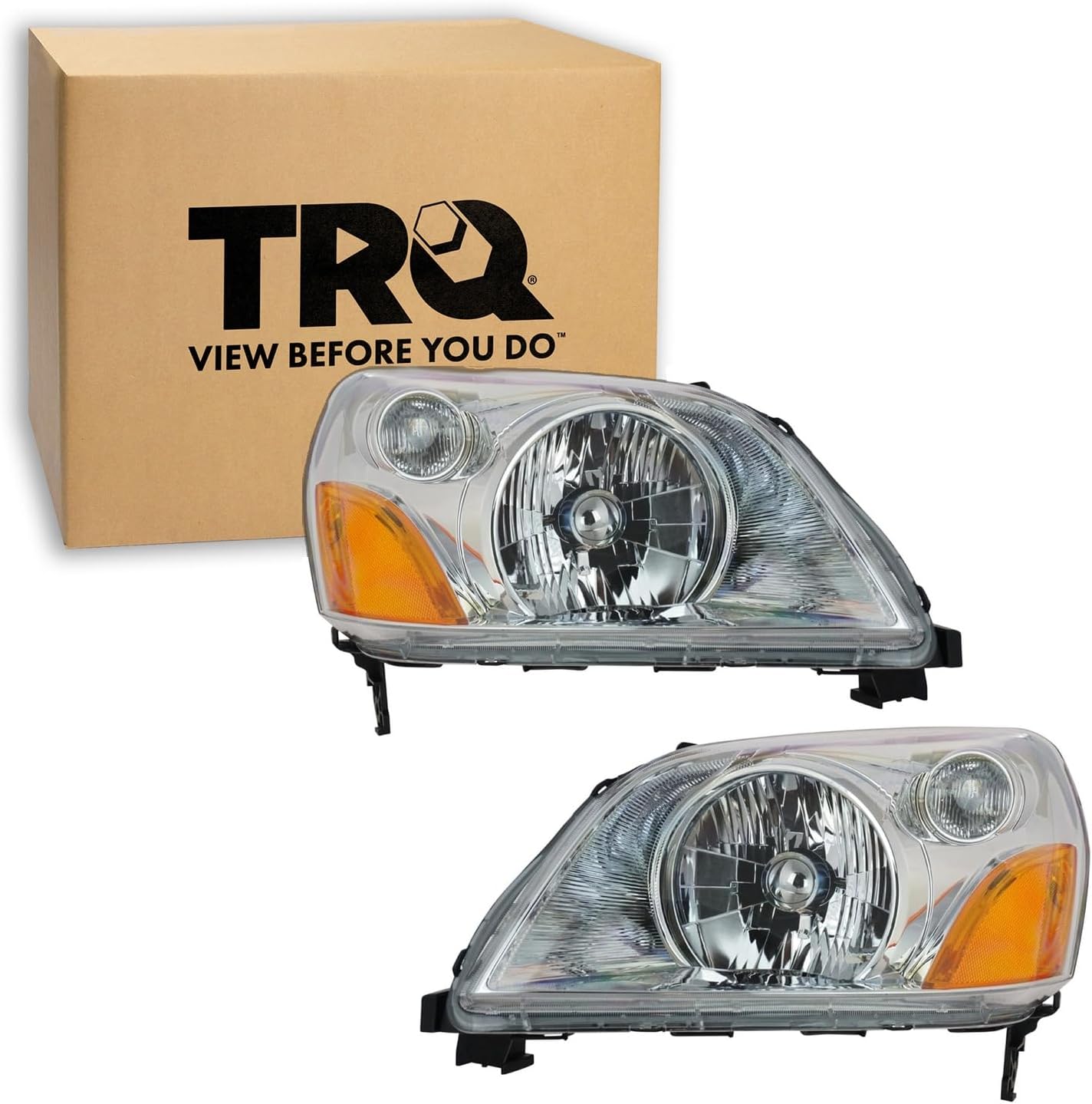 TRQ 2 Piece Headlight Assembly Set Driver & Passenger Side Compatible with 2003-2005 Honda Pilot HO2518105 HO2519105