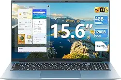 Laptop de 15,6 polegadas, laptops Windows 11 com processador Celeron, SSD comum de 4 GB DDR4 de 128 GB, tela FHD IPS, HDMI, WiFi 5G, tipo C, BT5.0, para negócios e estudantes (cinza)
