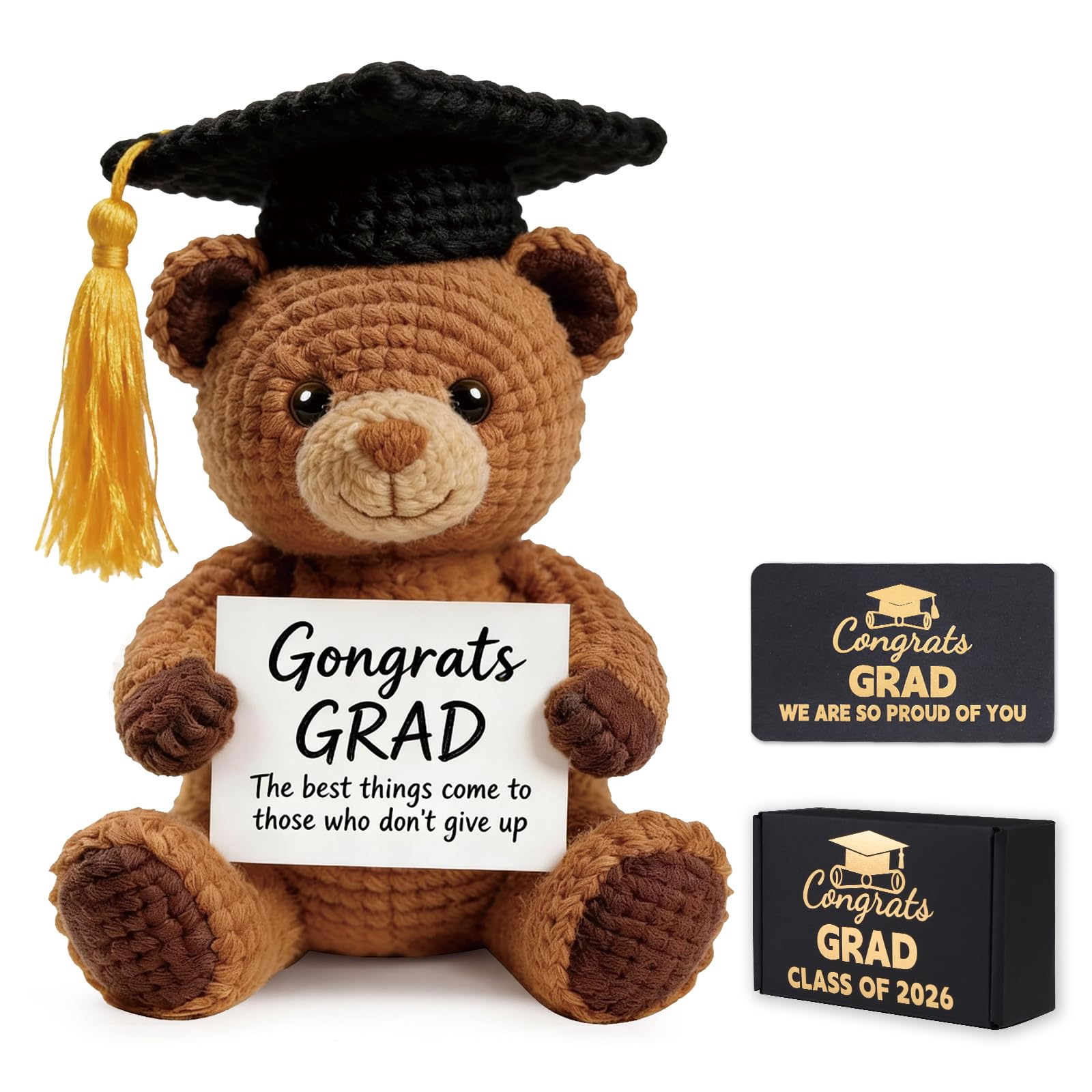 Lednica 2026 Graduation Crochet Bear, Class of 2026 Handmade Graduation Gifts, Emotional Support Crochet Animal with Gift Box&Card, Cute Grad Plush for Boys Girls Him Her, Appreciation Teacher Gifts — image 1