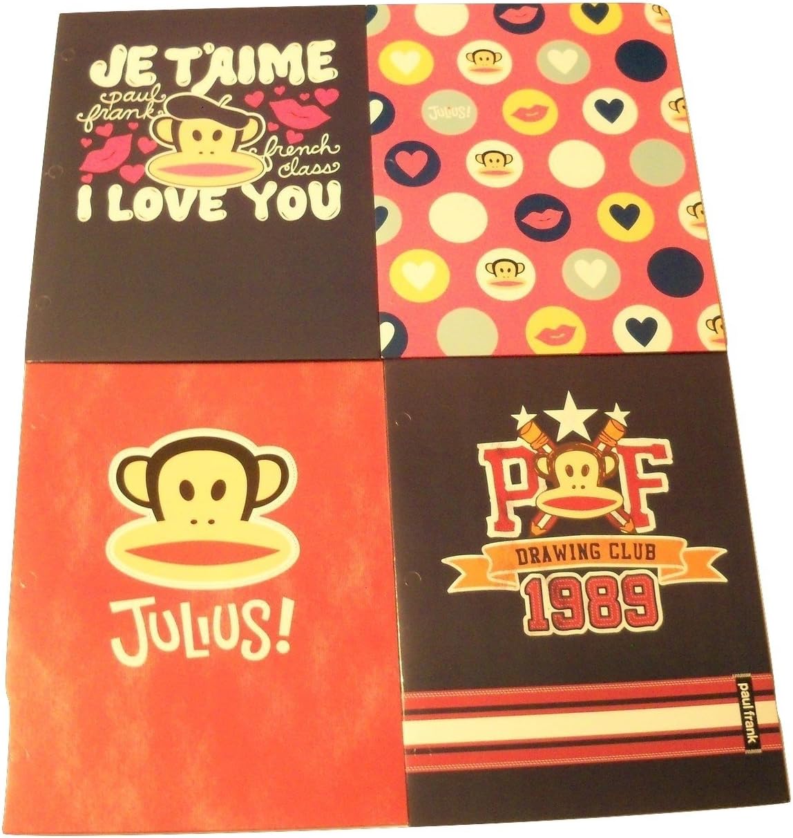 Paul FrankPaul Frank 4 Folder Set ~ French Class, Julius Crush in Circles, PF Drawing Club, Julius on Faded Red Denim