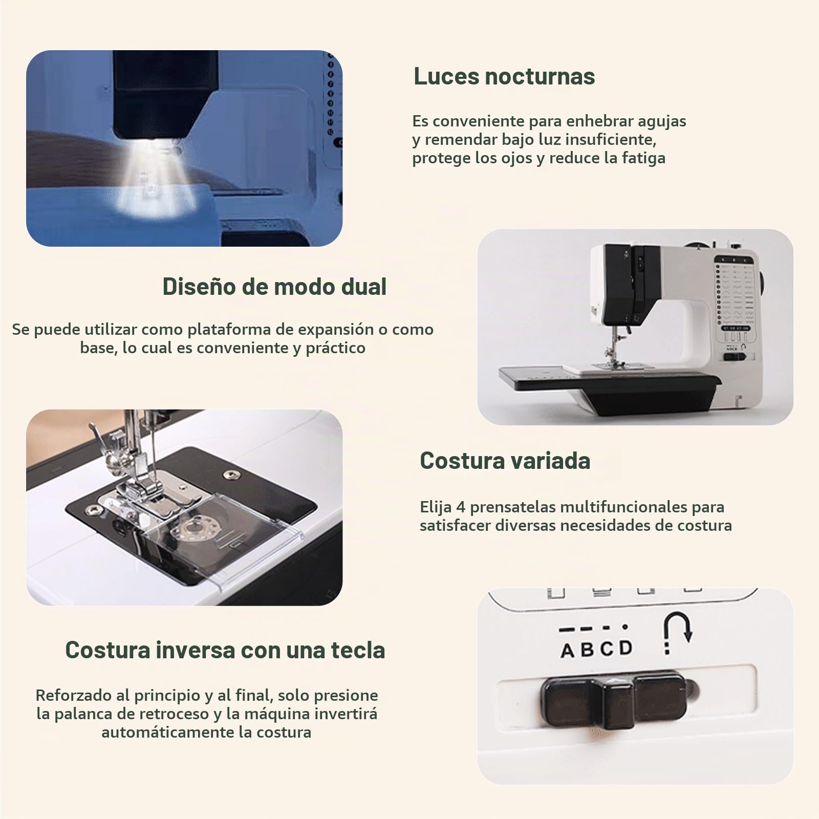MáQuina De Coser Para NiñOs Y Principiantes, 12 Puntadas MáQuinas De Coser EléCtricas MáQuina De Coser De Doble Hilo Con Mesa Extensible Luz Led Antideslumbrante