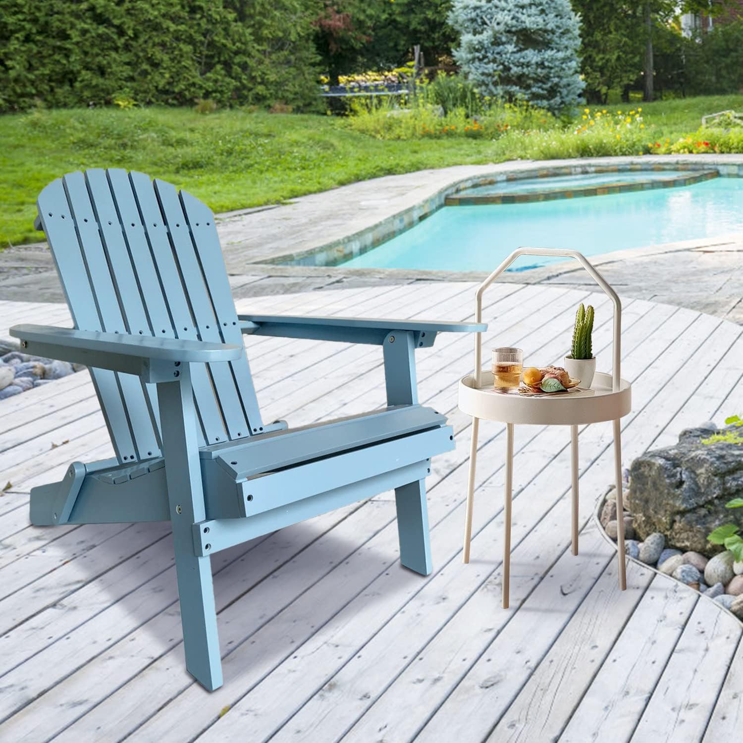 Adirondack Chair Wooden Outdoor Chair Patio Chair Fire Pit Chairs Folding Lawn Chair Lounger Chair Yard Chairs, All Weather Resistant for Yard Garden Patio, Turquoise