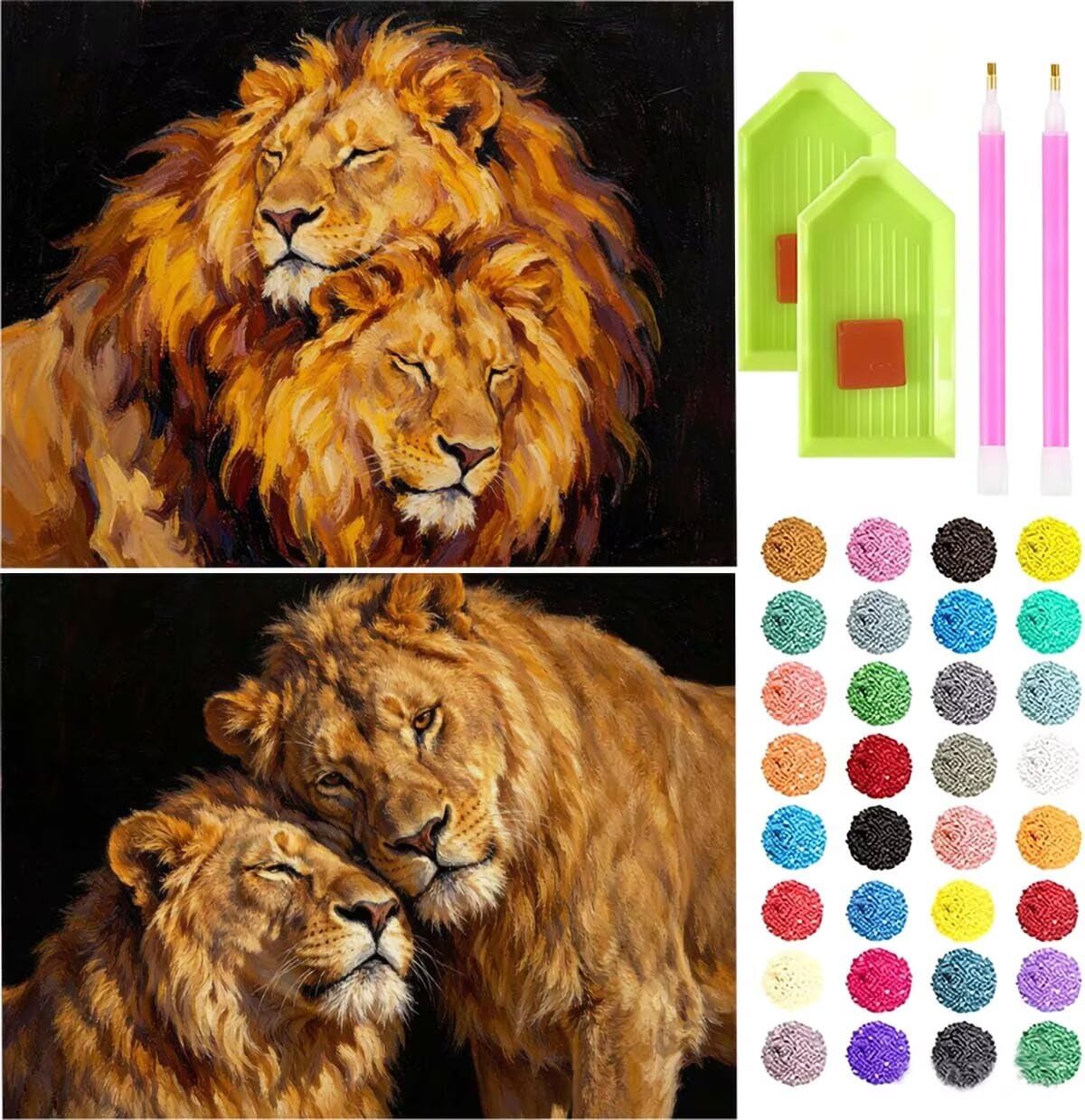 Lew zestaw 2 szt. do malowania diamentowego 5D dla dorosłych, 135 x 100 cm