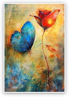 UYMHUKZ Enchanted Rose and Butterfly Canvas Wall Art - Vivid and Dreamy Decor，Suitable for home office bedroom plant printing 16X24in Unframed