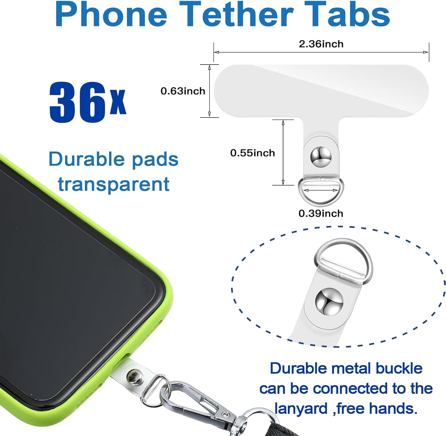 Pangda 36 Pcs Phone Tether Tab Bulk Universal Phone Lanyard Patch Without Adhesive, Strap Holder Lanyard Replacement Part for Cell Strap (Transparent) - Image 2