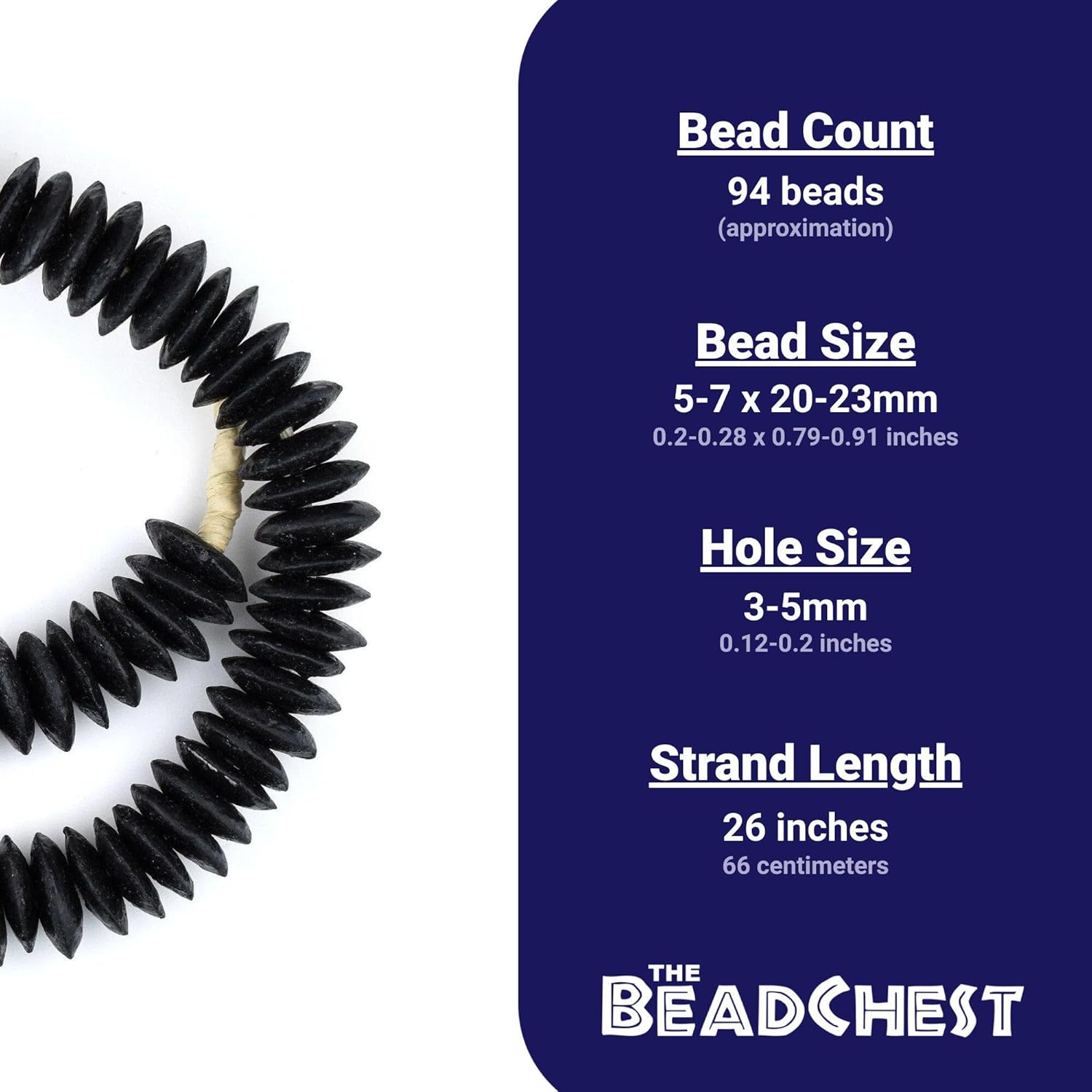 The Bead Chest Black Ashanti Glass Saucer Beads 23mm Ghana African Large Hole 26 Inch Strand Handmade