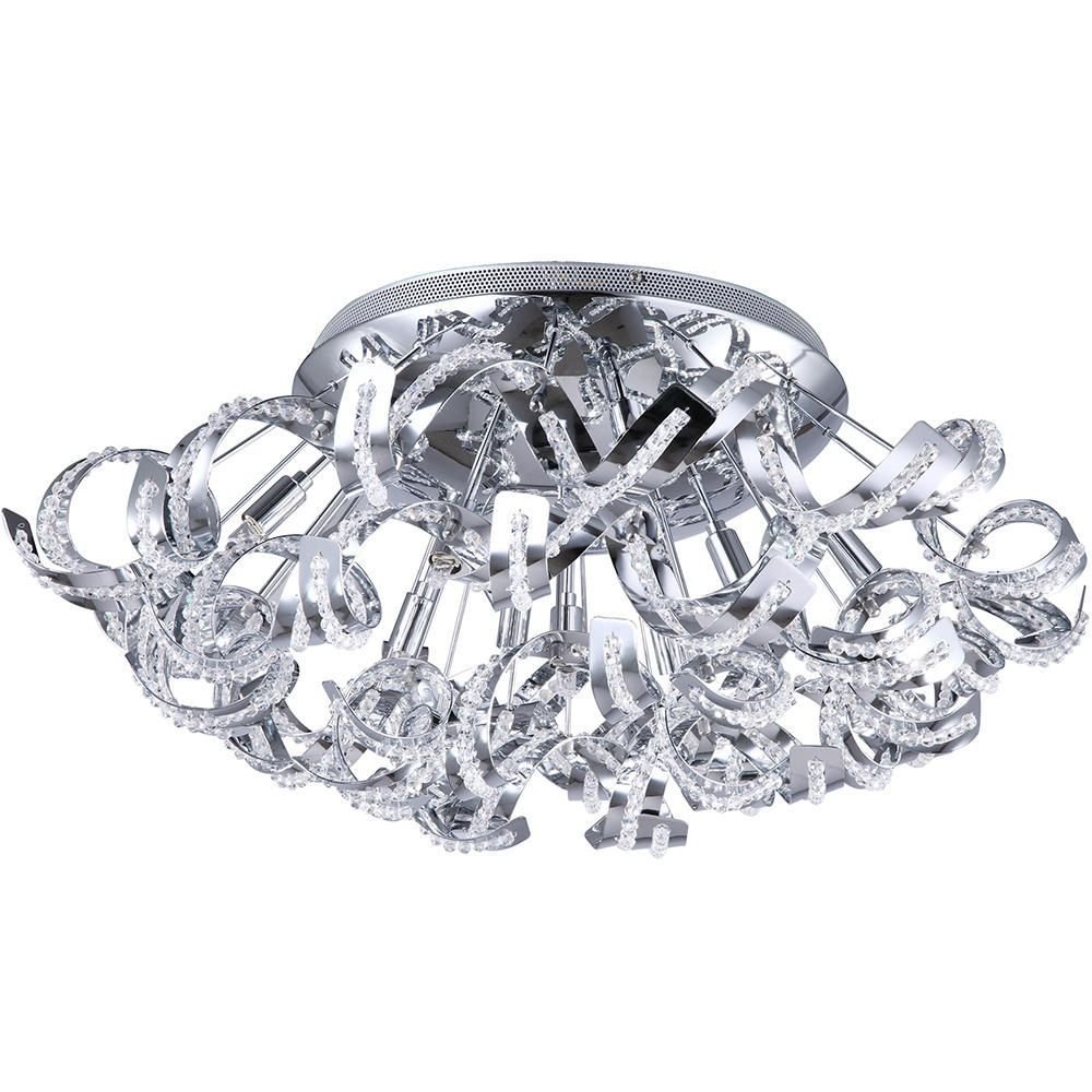 Litecraft Chrome Twirl Ceiling Light Crystal Effect Semi Flush Mount - Polished