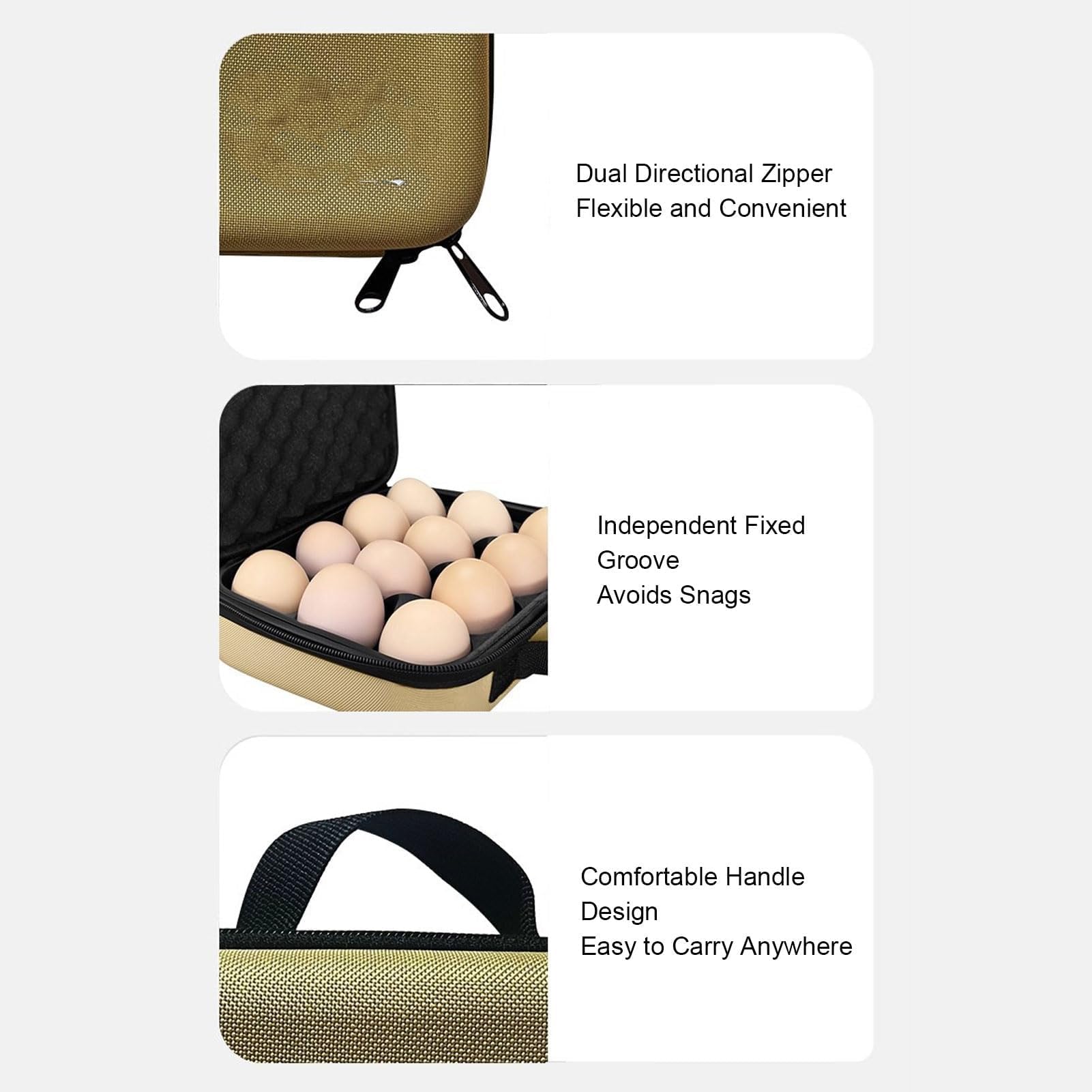 Contenitore per Uova da Esterno con 12 Griglie, Portauova Portatile Antiurto con Borsa con Cerniera e Slot Dedicati, per Campeggio, Picnic, Viaggi, Uso Domestico