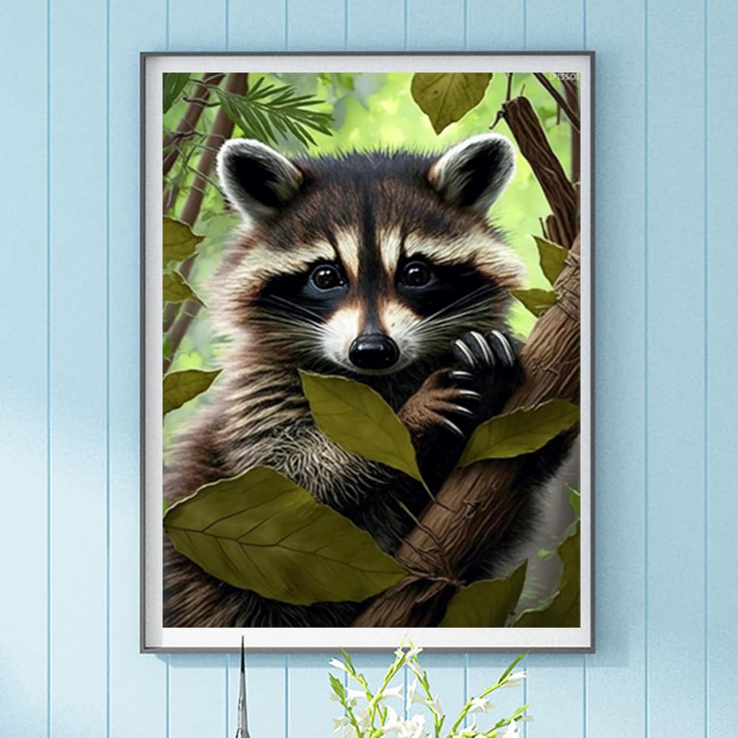 IPISSOI Diamond Painting Kits, Forest Raccoon Diamond Painting, Animal Gem Art Cross Stitch for Adults, for Room Decor Classroom Decor Home Decor Gift for Stress Relief 12x16 inch