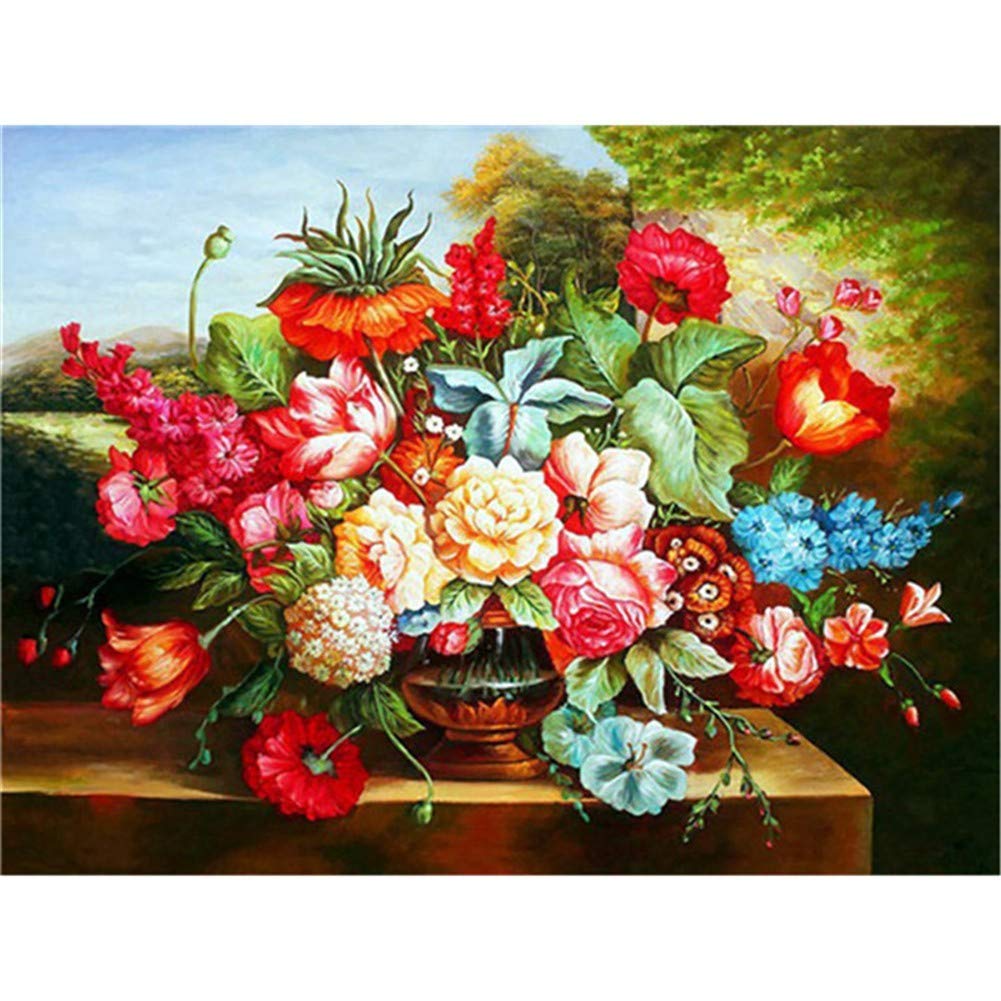Kit peinture diamant fleurs 60x80 cm : canevas complet contre le stress