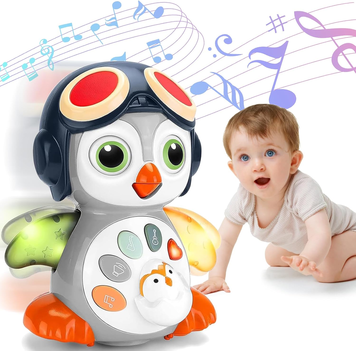 Crawling Musical Penguin Baby Toys with Music, Infant Tummy Time Toys for Babies 0 3 6 9 12-18 36 Months Newborn Devolopment Toddler Boy Girl Age 1 2 3 Year Old Christmas 1st Birthday Gifts