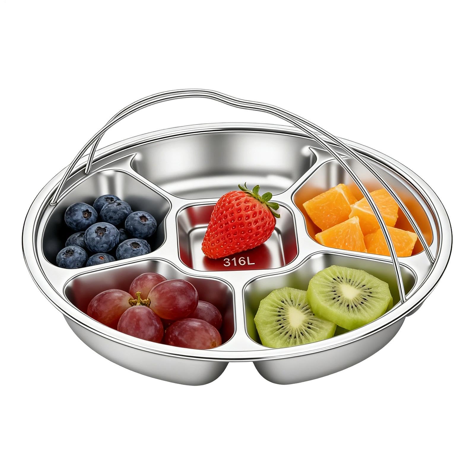 Plateau à fruits séparé en inox pour éviter le mélange des saveurs lors des repas en famille