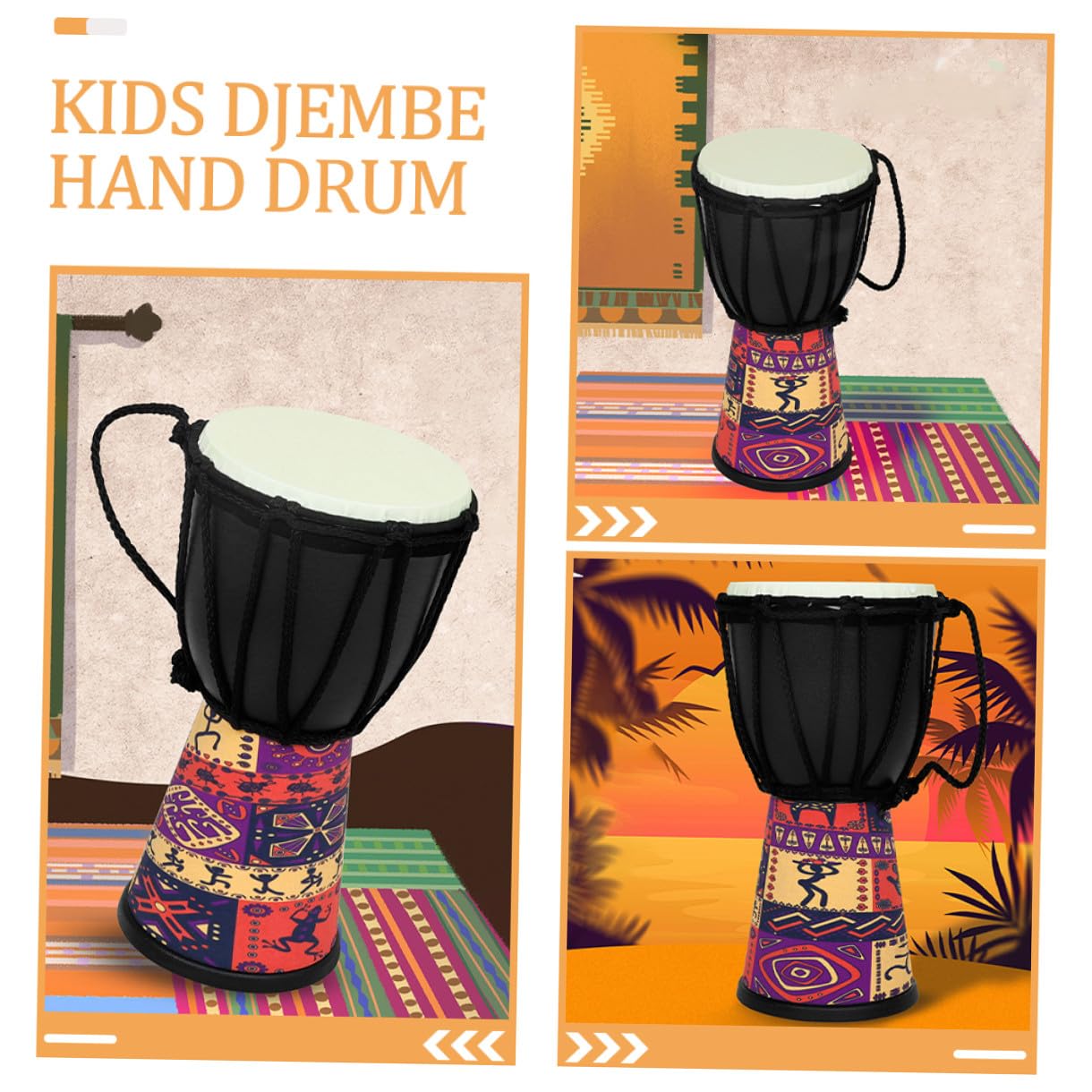 Djembe para Principiantes de Mano Africano Instrumento Musical Hecho de Ligera Piel de Cabra Natural Principiantes Clase de Música