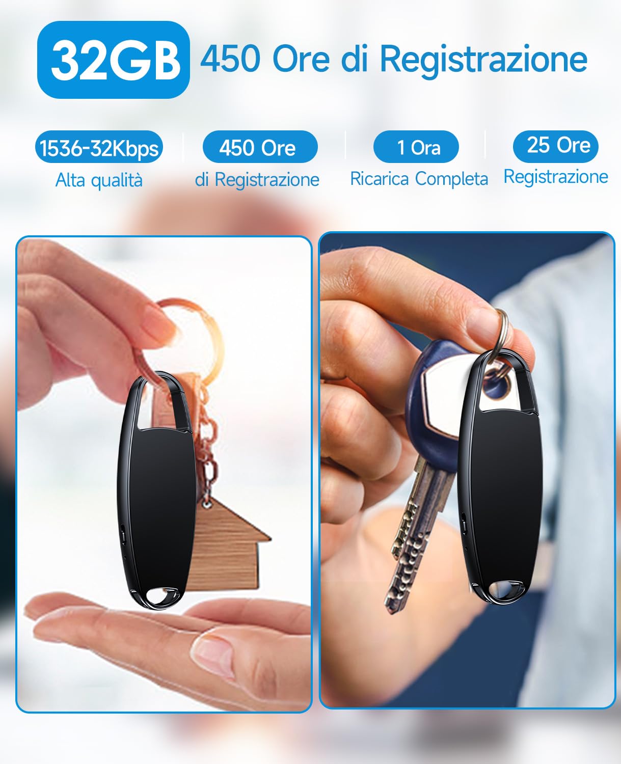 Registratore Vocale Portatile, Mini 32GB Registratore Professionale ad Attivazione Vocale con 25 Ore, Riduzione del Rumore per Lezioni, Riunioni, Interviste, Conferenze