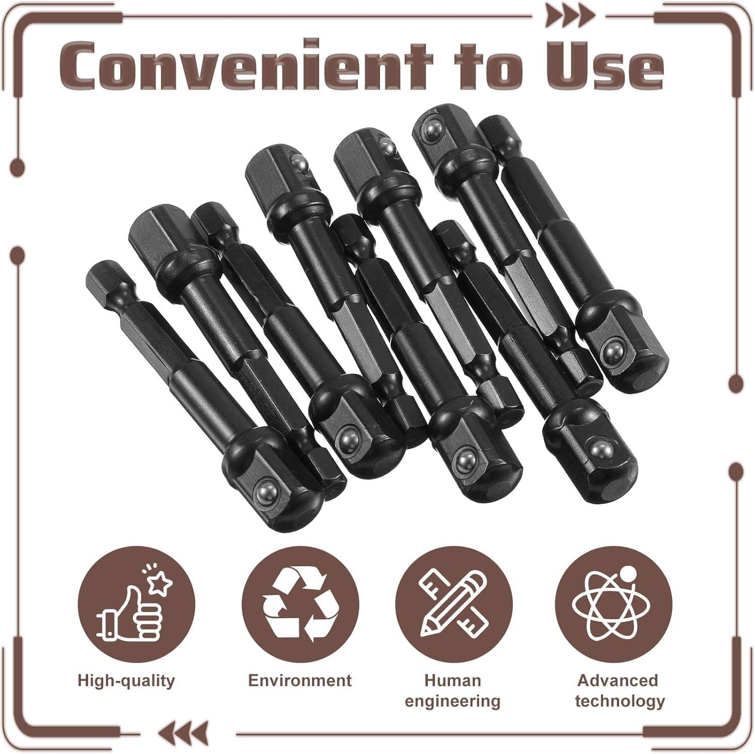 25 Pcs Impact Adapter, 1/4 to 3/8 Impact Adapter Square Socket for Drills Extension Driver Bits Hex Impacts Socket Adapters for Automotive DIY, Home Repair, Black