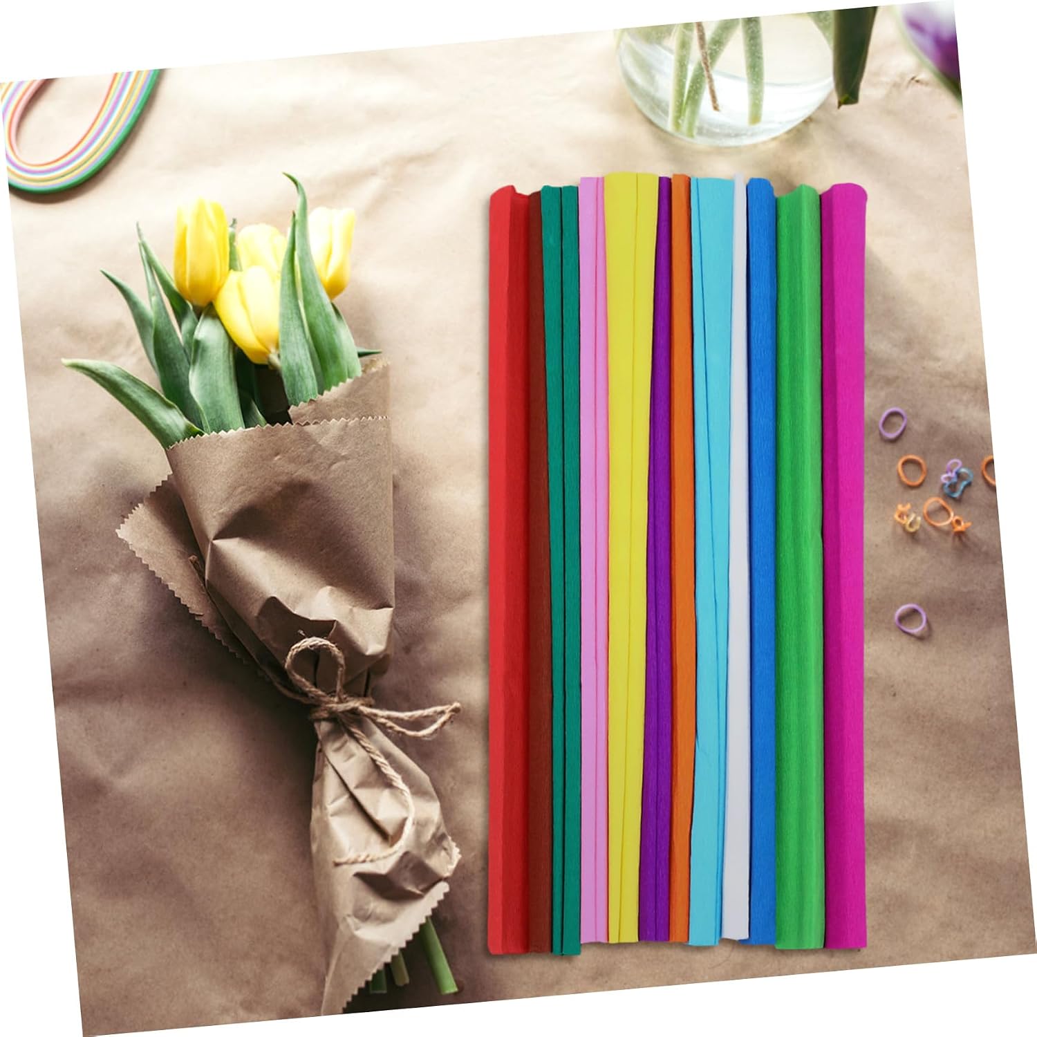 Garneck 12 Rolls Colorful Crepe Flower Wrapping Paper for DIY Crafts