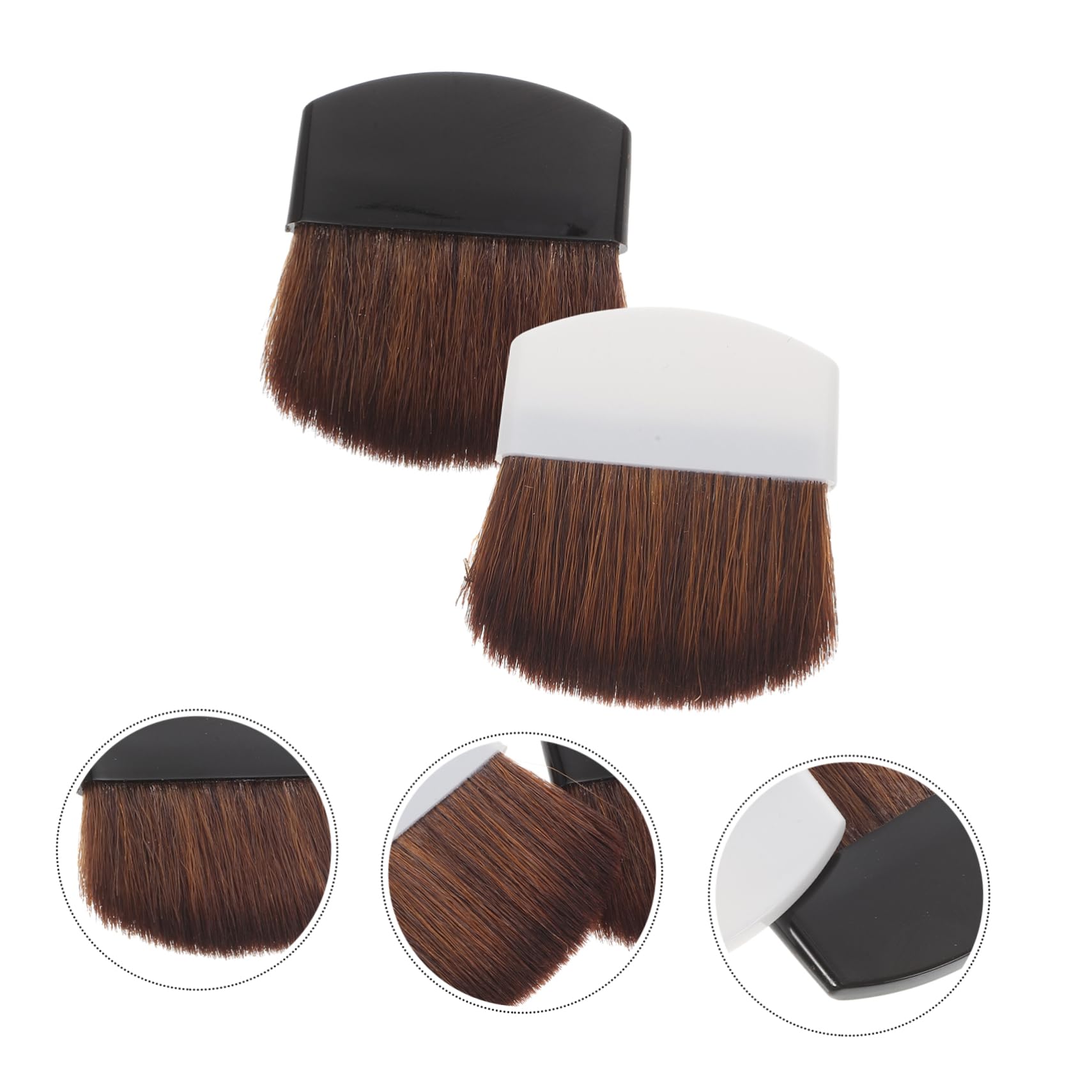 Brocha para Rubor Portátil de Plástico, Pack de 2, Color Claro y Negra | Brochas de Maquillaje para Rubor, de Pelo de Caballo, Suaves y Densas, para Base, Cepillo Profesional
