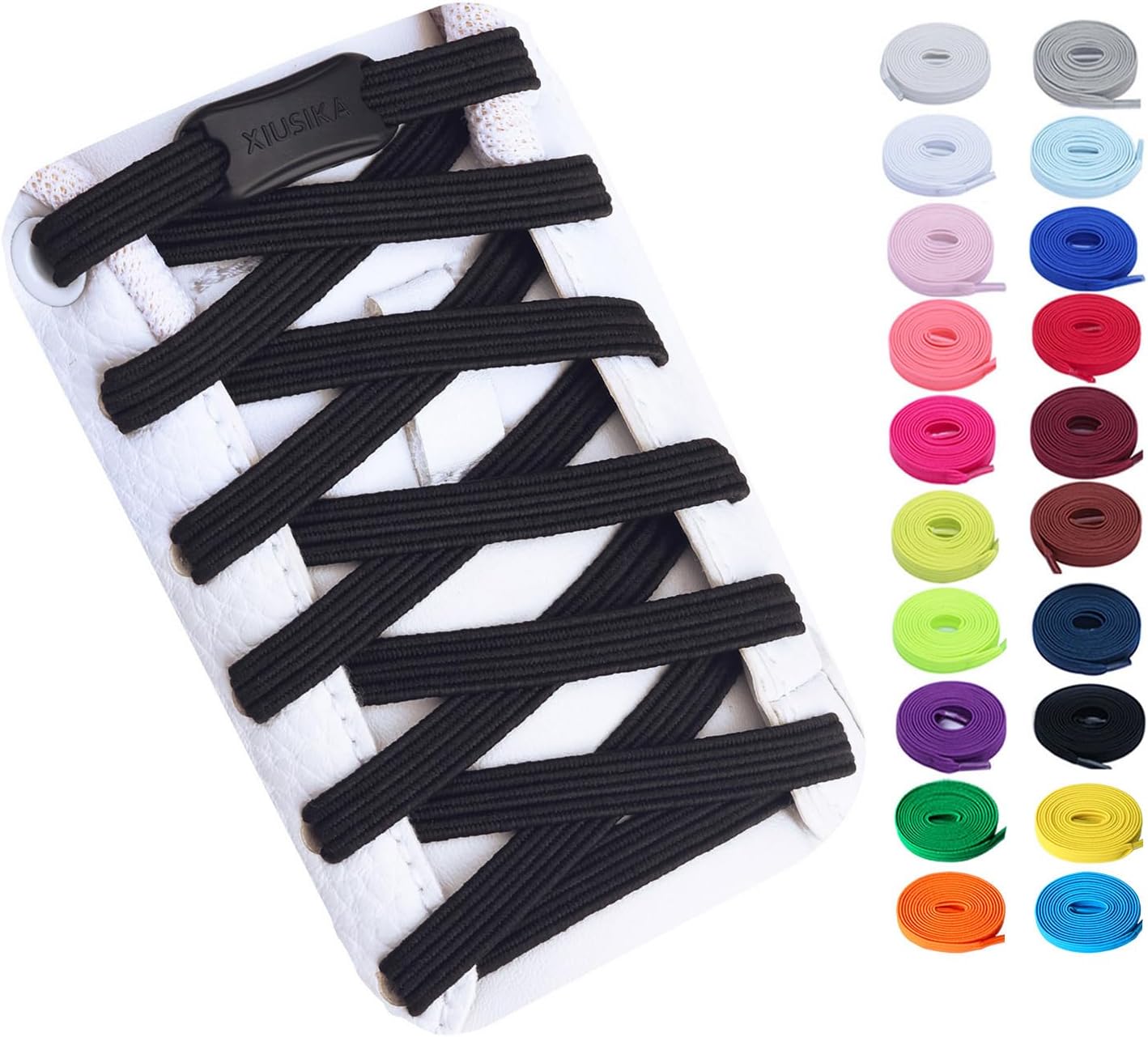 Booyckiy No Tie Elastic Shoelaces for Kids, Adults, Adjustable Tieless Shoe Lace, Black, 41in(105cm)1 Pair