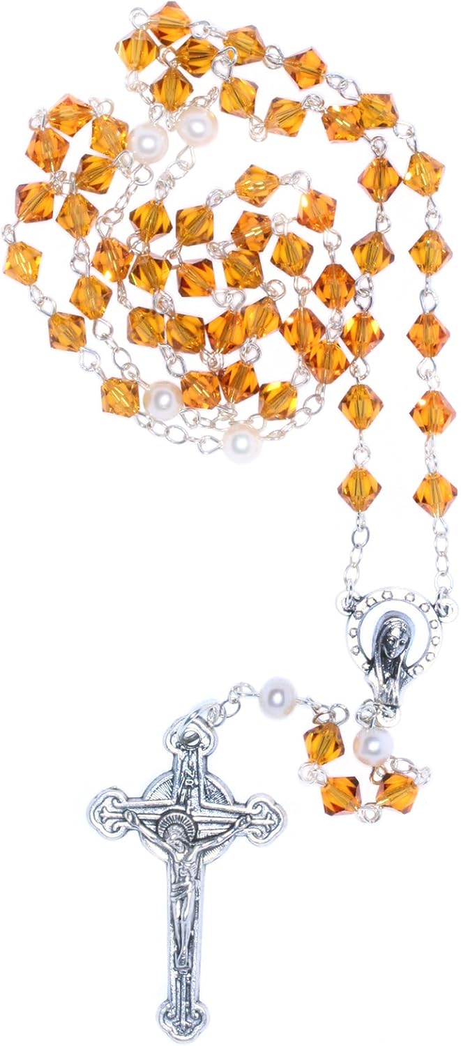 Austrian Crystal Catholic Prayer Rosary - Includes Pouch, 'How to Pray the Rosary' Guide and Birth Month Meaning Where Applicable
