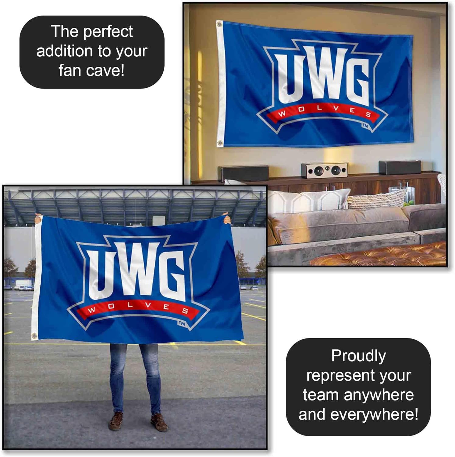 College Flags & Banners Co. West Georgia Wolves Wordmark Large Grommet Banner Flag