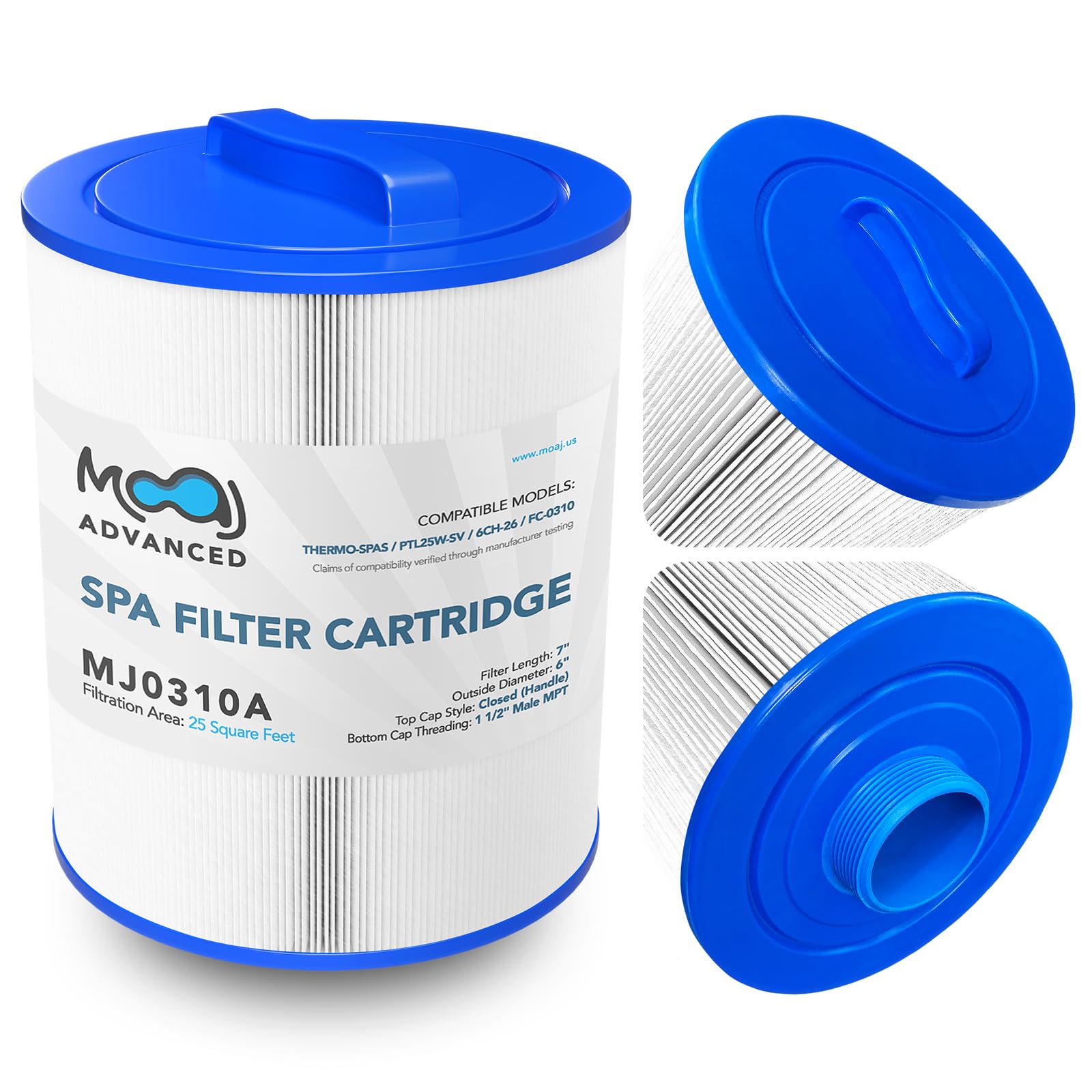 MOAJAdvanced Spa Filter Cartridge | Replaces PTL25W-SV-P4, PTL25W-SV, Unicel 6CH-26, Filbur FC-0310, Thermo Spas | 7" x 6" | 25 SQ FT