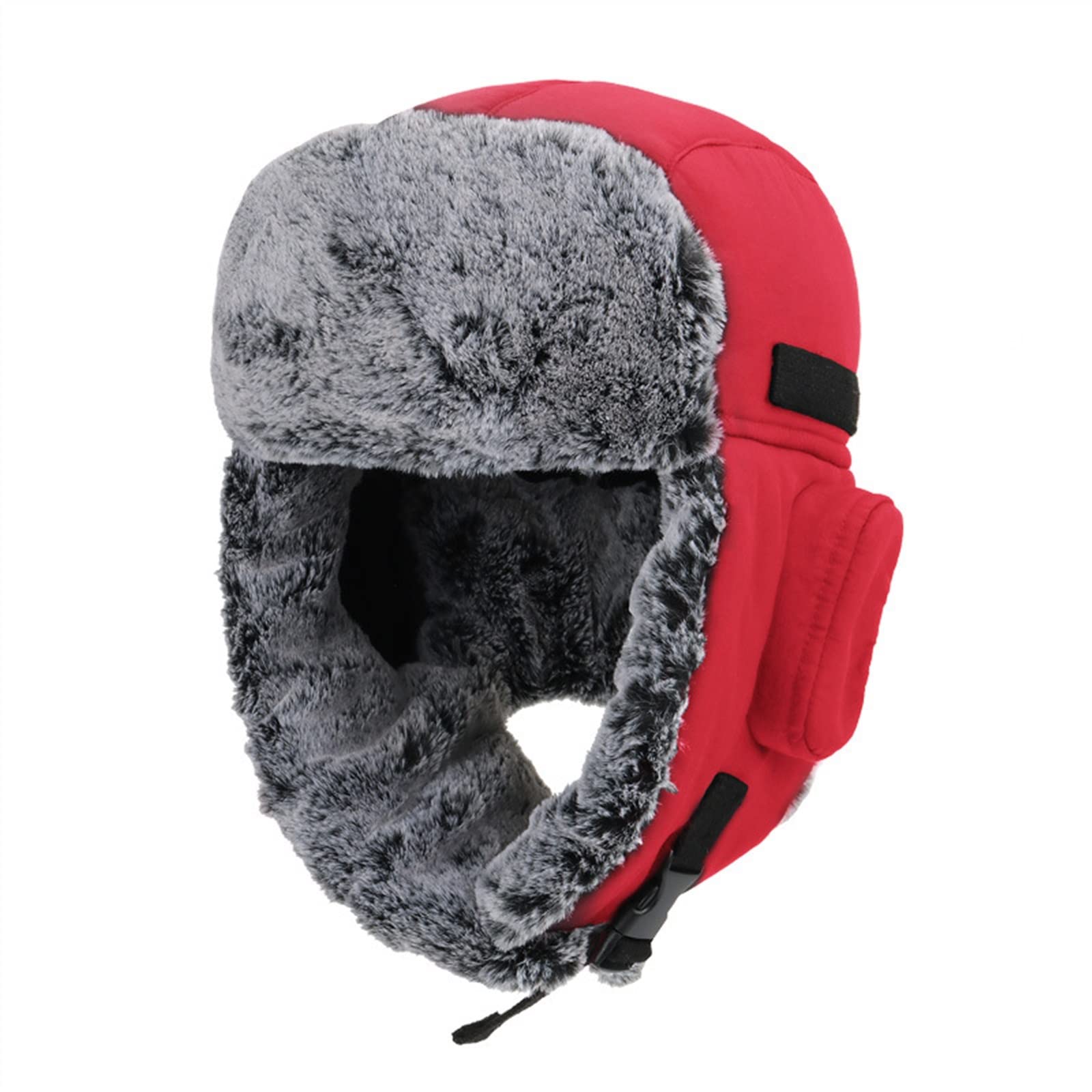 FENOKD Winter Men Trend Hat Womens Plush Thickening Warm Ear Protection Outdoor Work Hiking Riding Cold Ski Fitting Hat (Red One Size)?Red-One Size