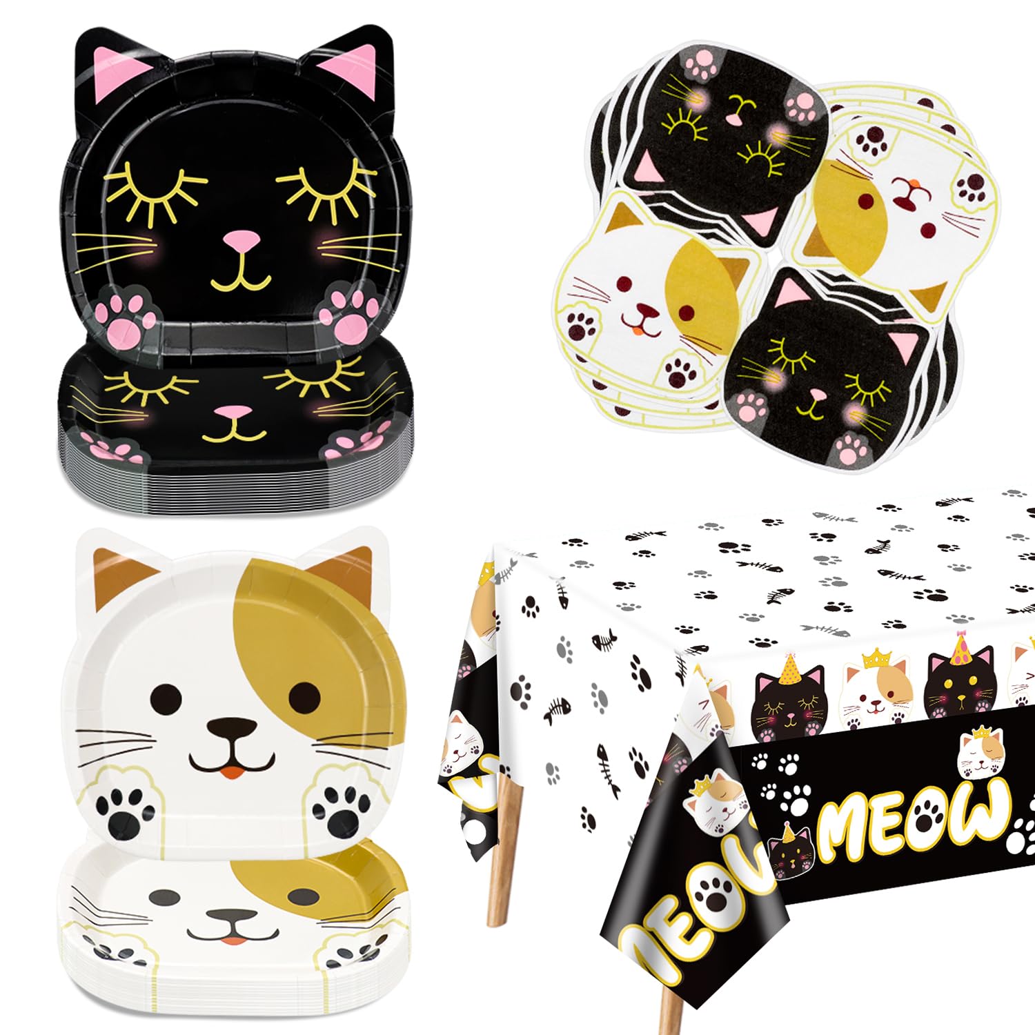 Anniversaire Hello Kitty Déco Fête Chat 61 Pièces - Assiettes, Serviettes,  Nappe Thème MEOW Noir Et Blanc Décoration Fête Enfant, image size:1500x1500